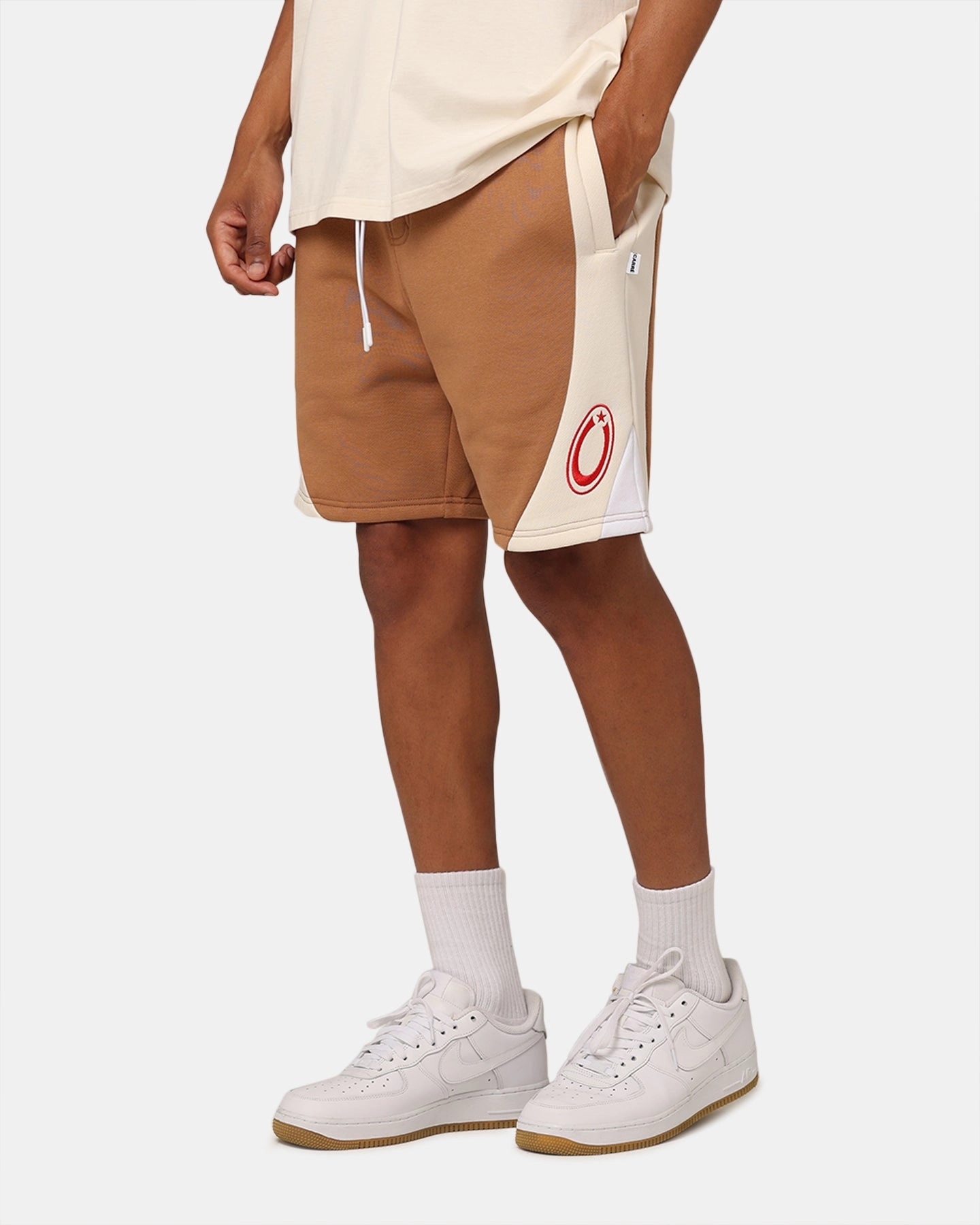 Easy Care Fabric High-waisted Carre C Star Panelled Shorts Tobacco