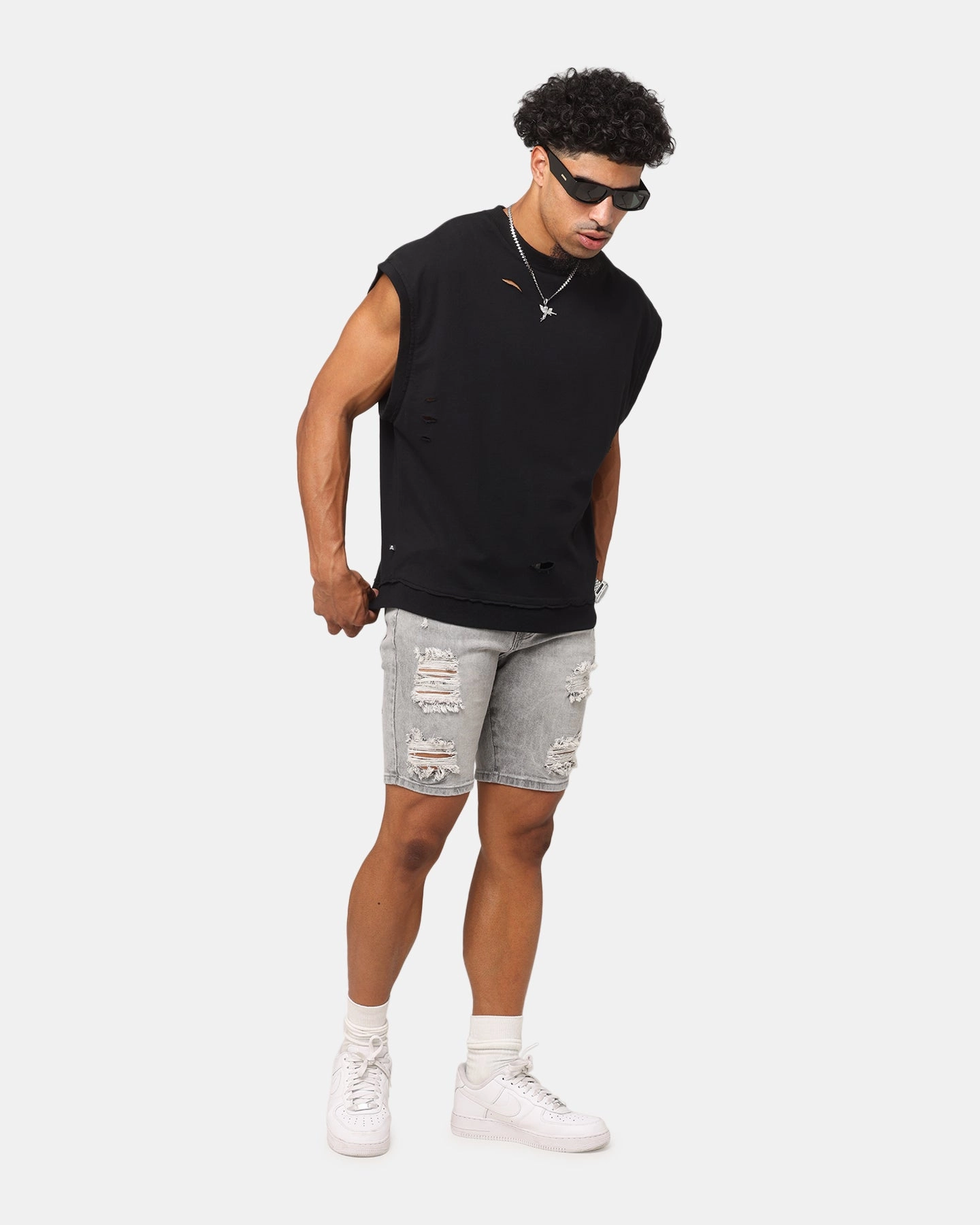 Reinforced Hemlines Saint Morta Dynasty Thrash V2 Denim Shorts Vintage Grey