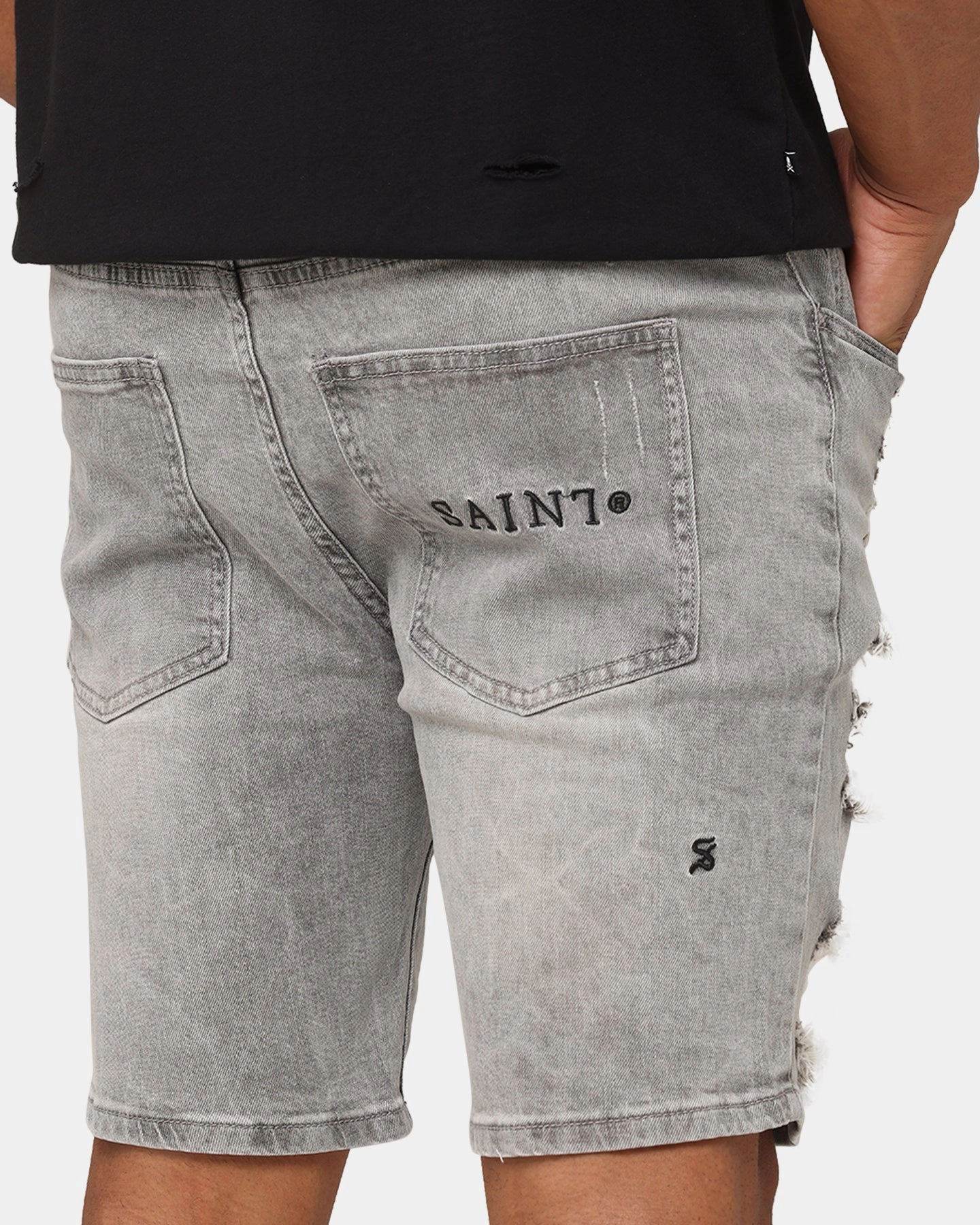 Saint Morta Dynasty Thrash V2 Denim Shorts Vintage Grey men's fashion Organic Cotton