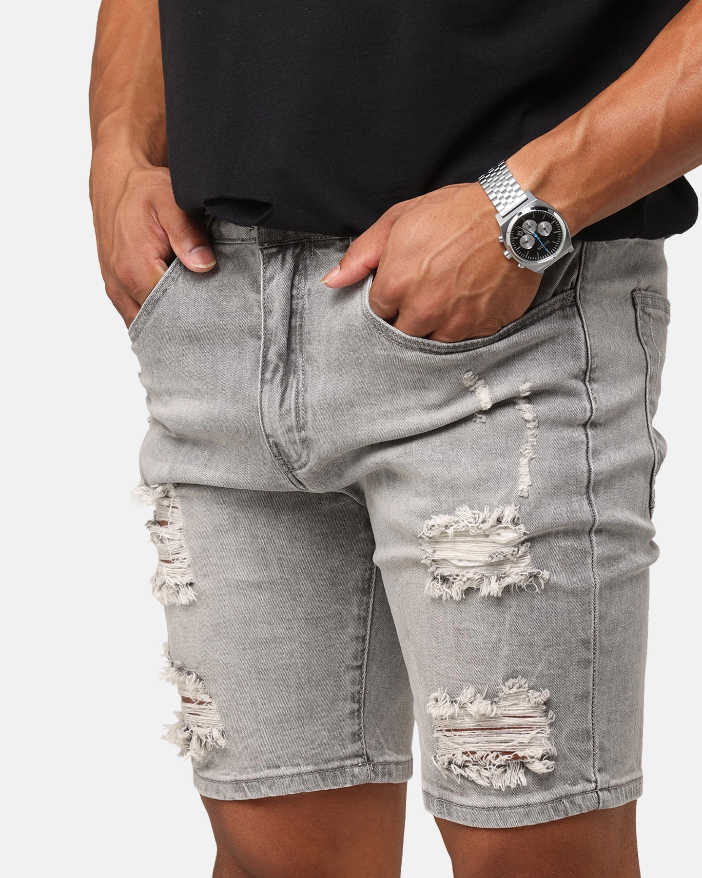 Stretch Fit Design Soft Touch Saint Morta Dynasty Thrash V2 Denim Shorts Vintage Grey