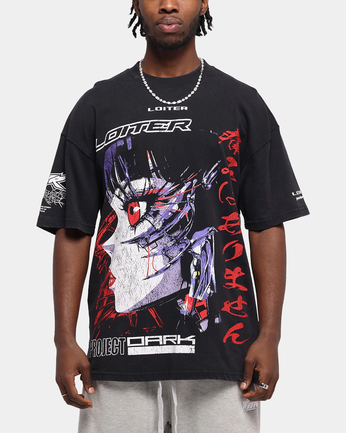 Loiter Cybernetics Vintage T-Shirt Black Acidwash Summer cool RibbedNeckBanding