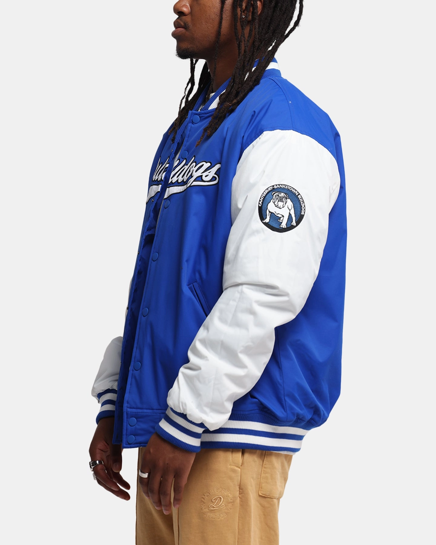 Bleacher Athletic Canterbury-Bankstown Bulldogs NRL 1908 Baseball Varsity Jacket Official Team Colour Bonnet suitable for e commerce