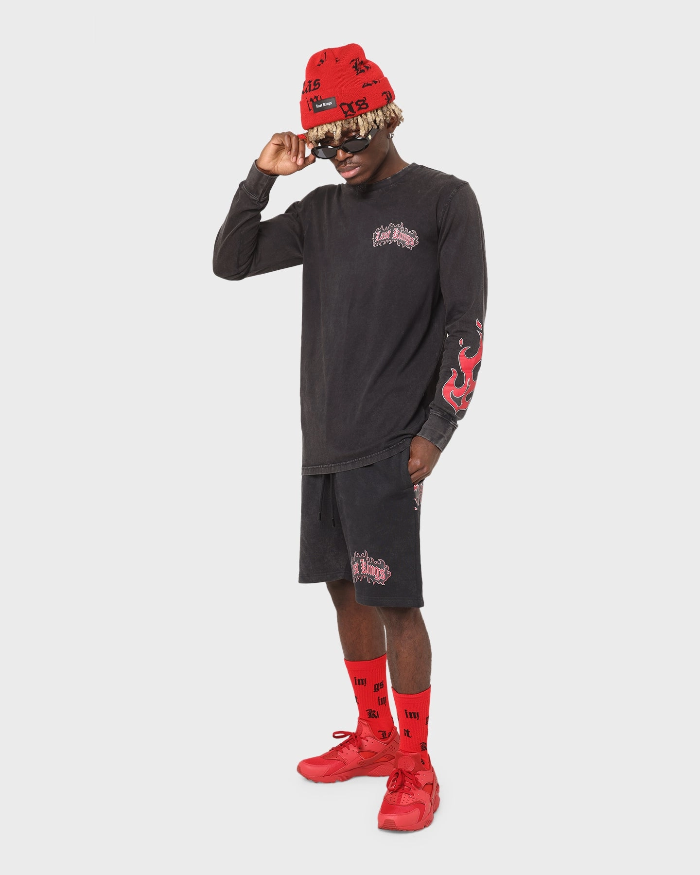 Anti Pilling Technology Last Kings Flaming Wings Sweat Shorts Black Wash