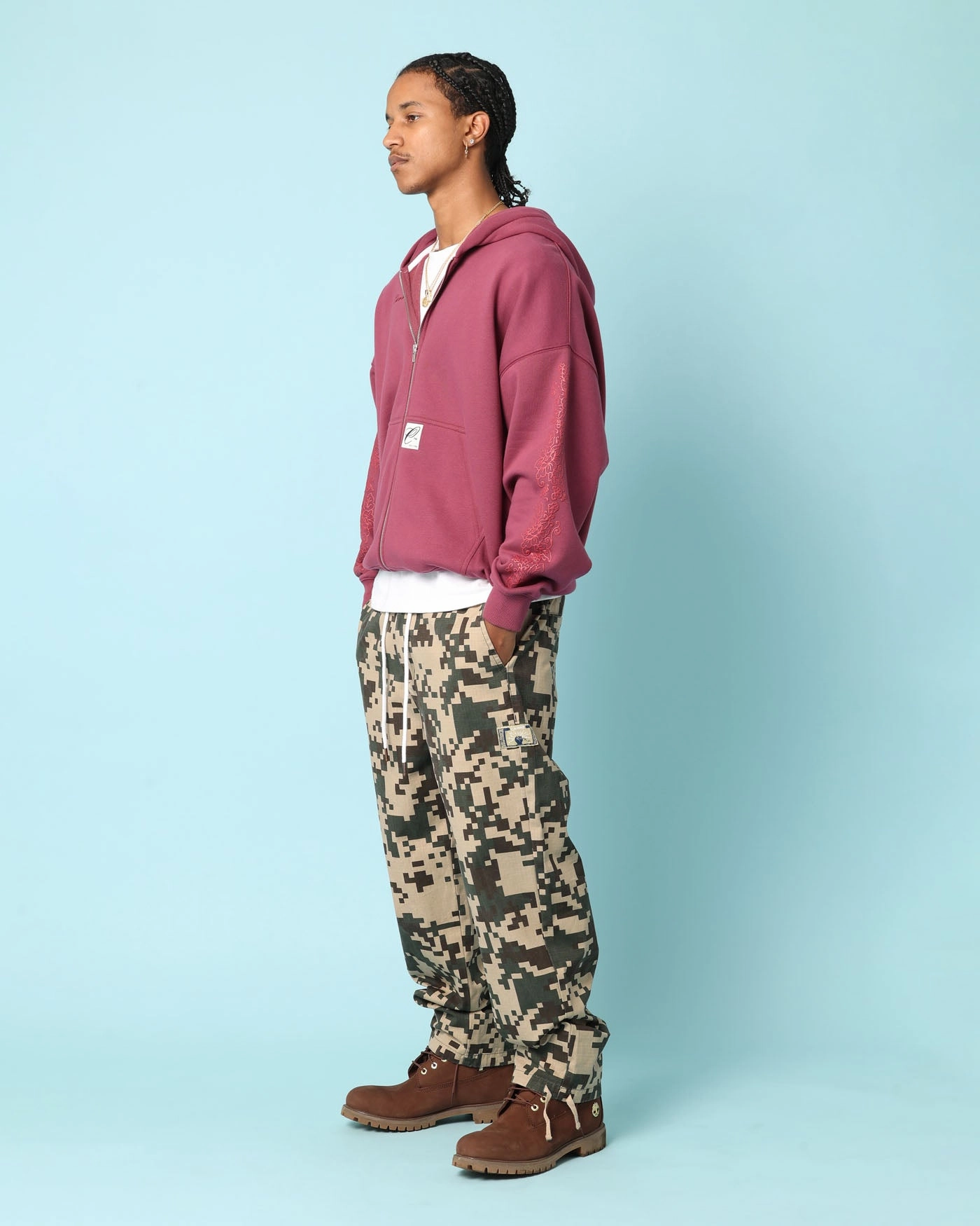 Lightweight Design Medal Carr?? Botanical Zip Up Hoodie Port