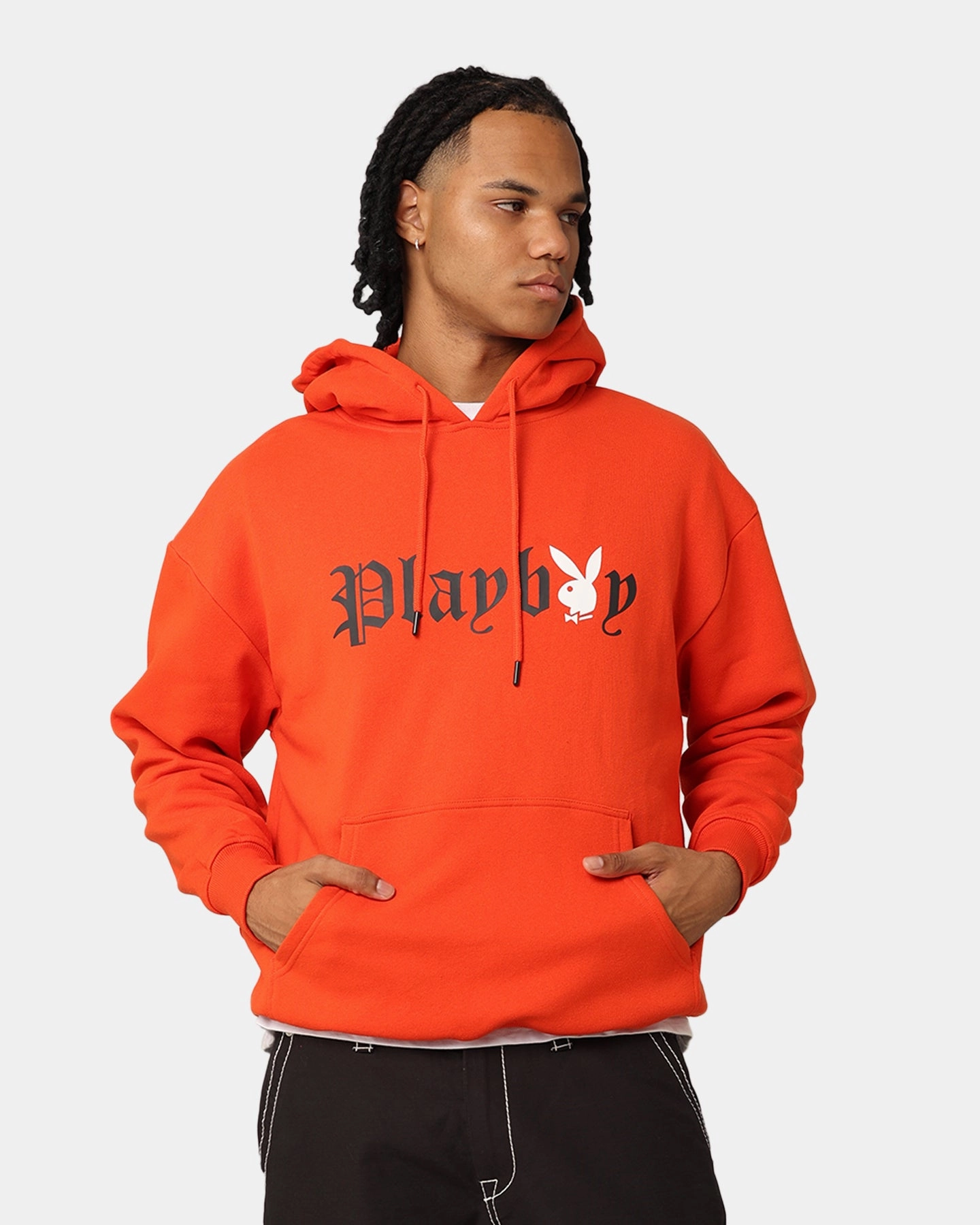 Playboy Bunny O Gothic Hoodie Orange Collapsible Hood Structure men's fashion