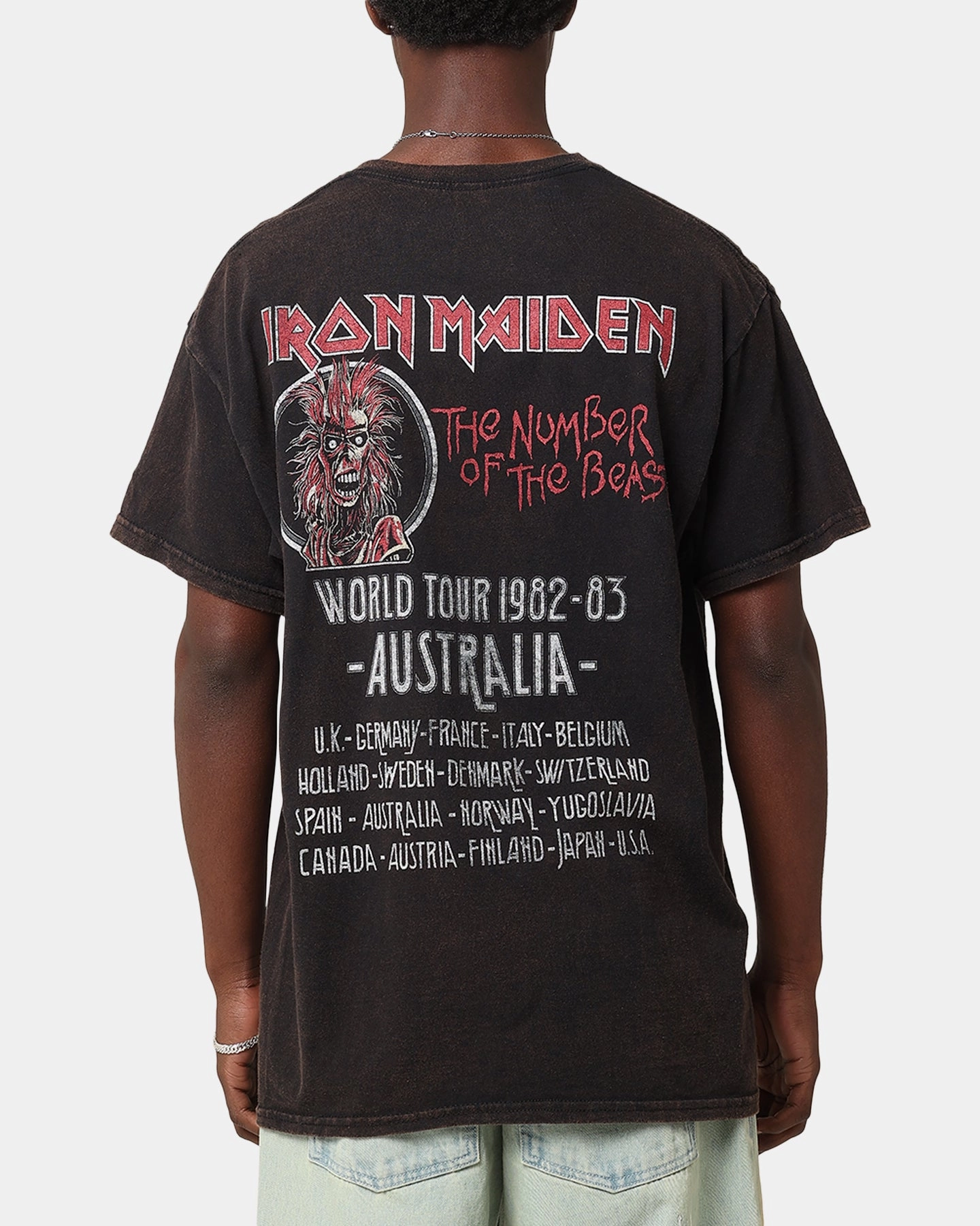 Iron Maiden Unleash Tour Vintage T-Shirt Black Vintage Dimensional Stability Weave Slim Silhouette