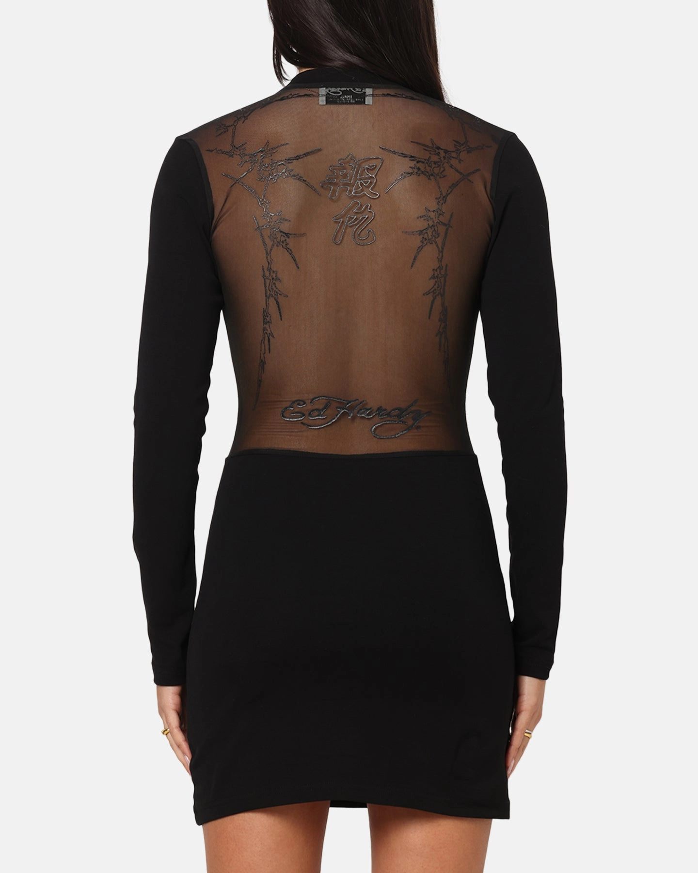 Fitted Base Fresh Tones Ed Hardy Women's Revenge Long Sleeve Dress Black