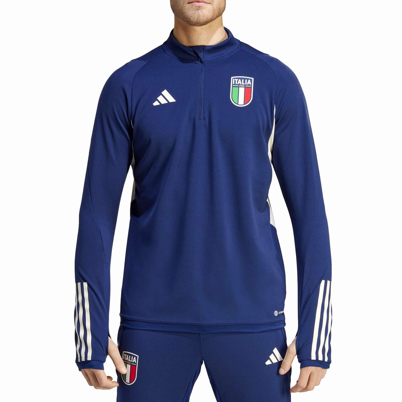 Italy training technical Soccer tracksuit 2023/24 navy - Adidas short sleeves Lightweight Weave
