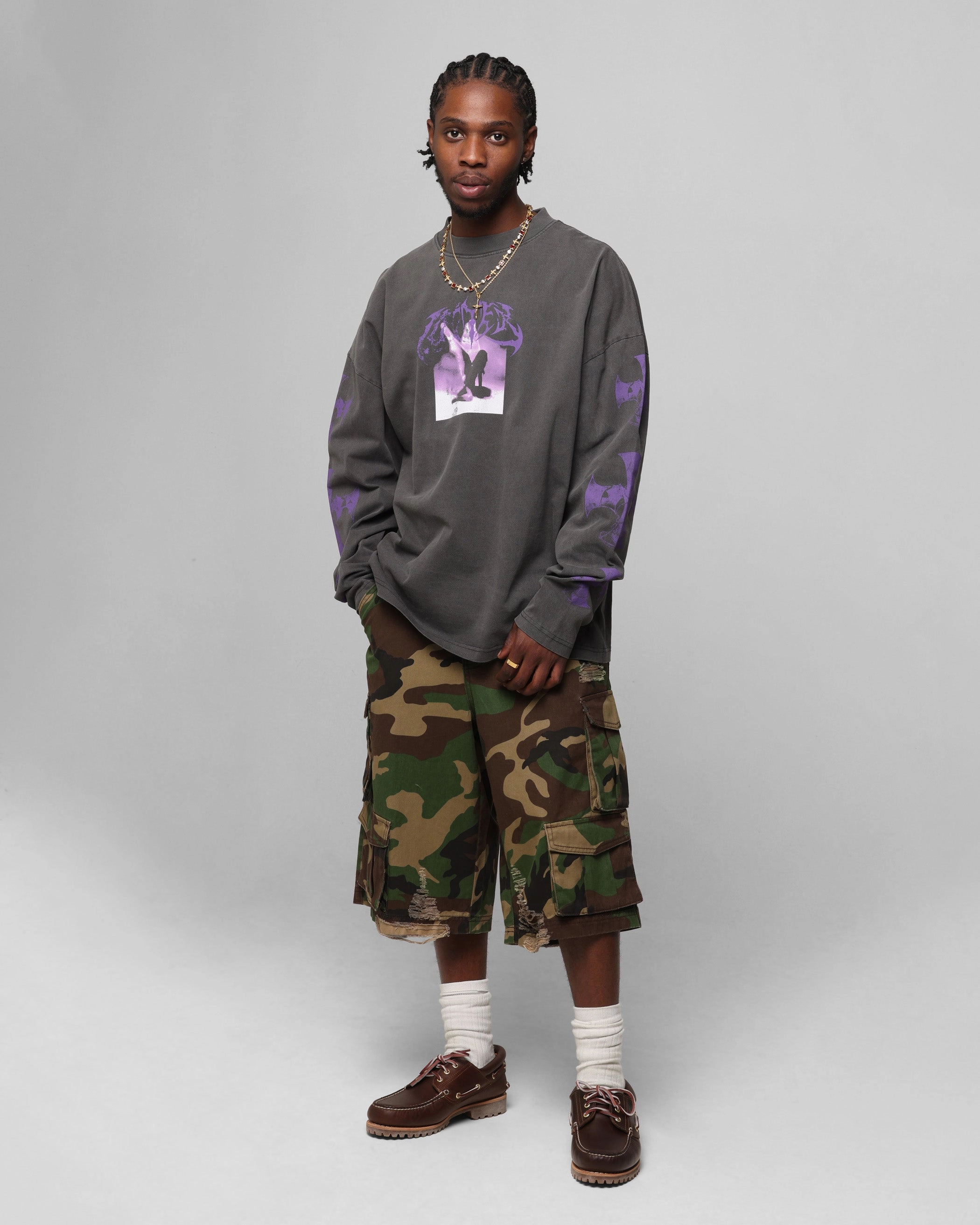 Loiter Angel Number Long Sleeve T-Shirt Charcoal Tagless Design