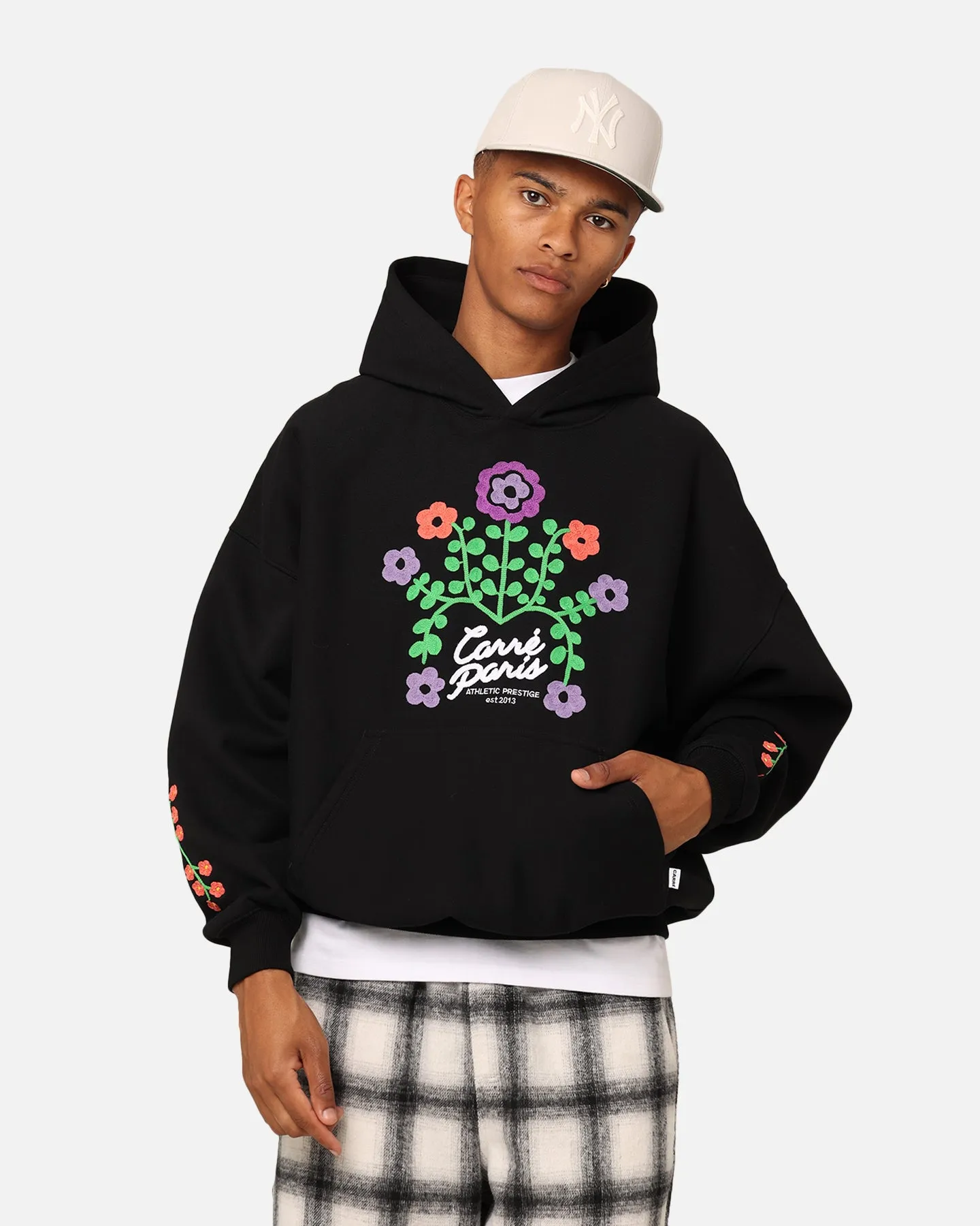 Secure Carre Floraux Oversized Hoodie Black