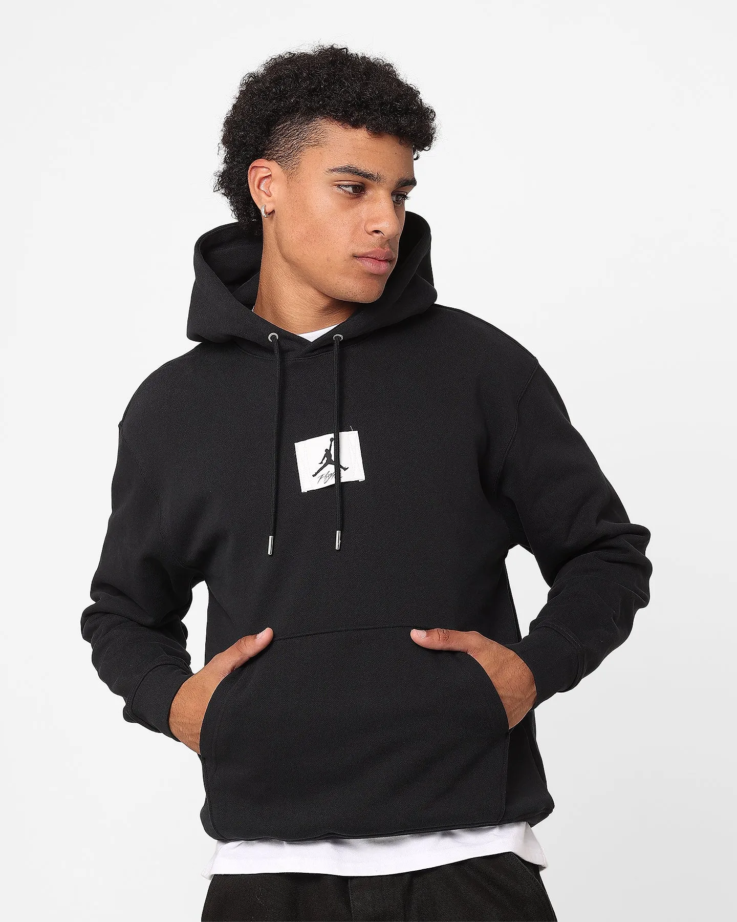 Jordan Essentials Statement Fleece Pullover Hoodie Black/Sail Compact Packable EcoFriendlyMaterial