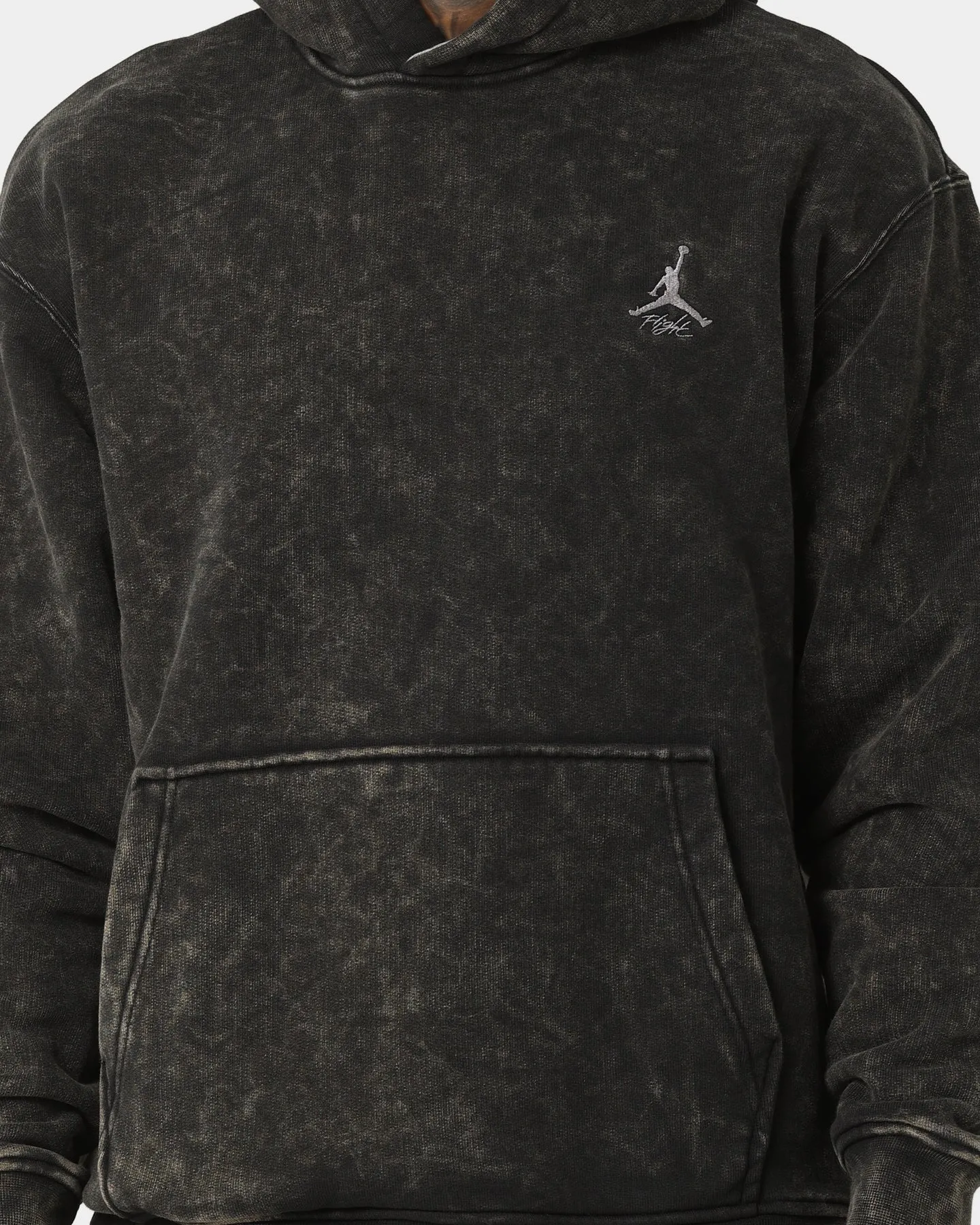 Jordan Flight Heritage Fleece Pullover Hoodie Black/Black/Cement Network Tie
