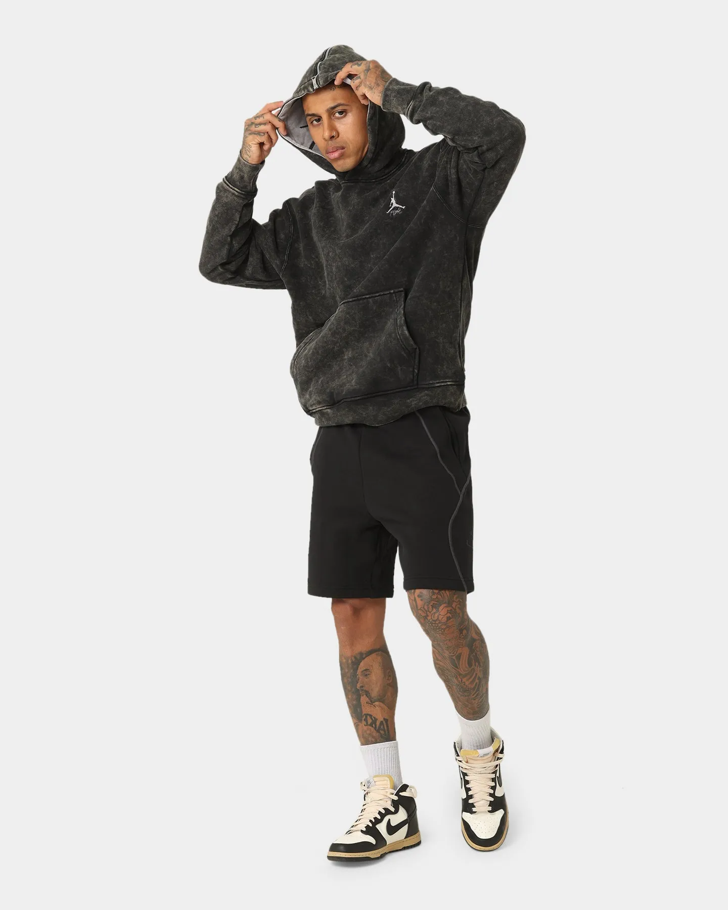 Jordan Flight Heritage Fleece Pullover Hoodie Black/Black/Cement Cravat Debate