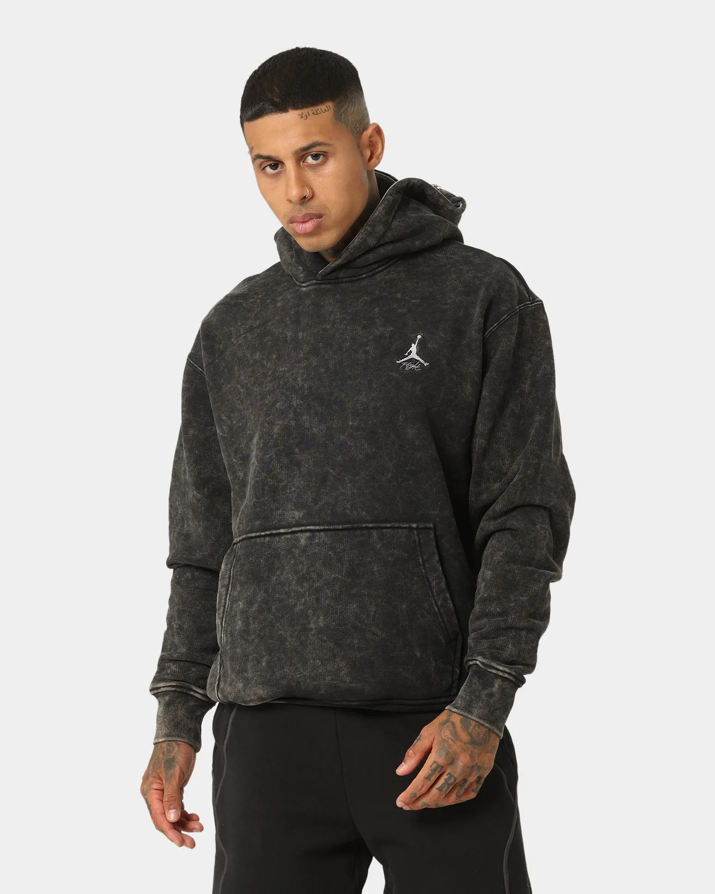 Jordan Flight Heritage Fleece Pullover Hoodie Black/Black/Cement HighCollar Design