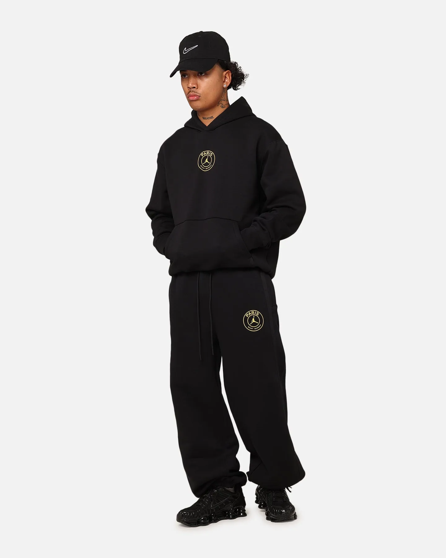 Jordan X Paris Saint-Germain Fleece Pullover Hoodie Black/Cargo Khaki spring outfit Winter Coat