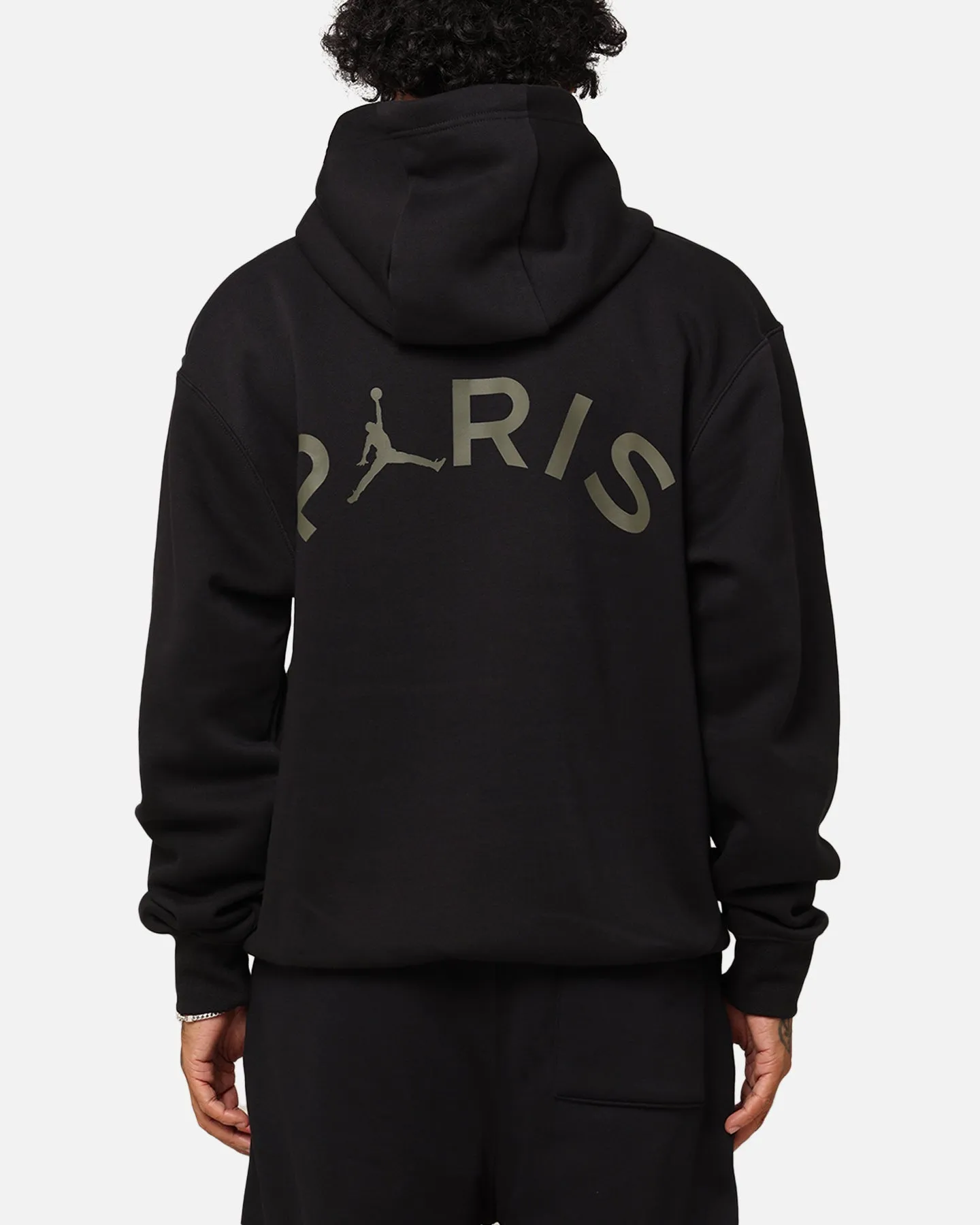 Jordan X Paris Saint-Germain Fleece Pullover Hoodie Black/Cargo Khaki Sort