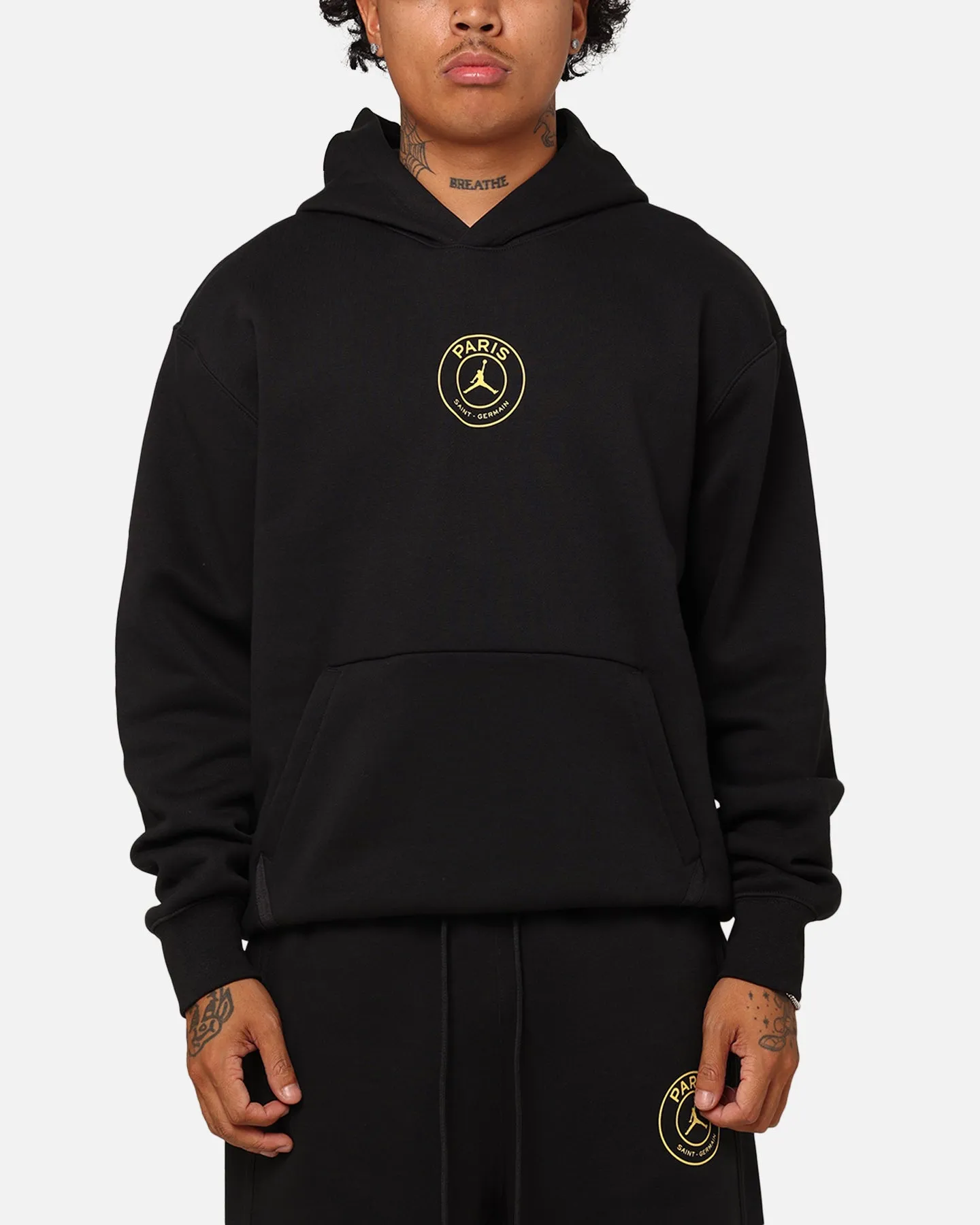 Produce Water-Resistant Layer Jordan X Paris Saint-Germain Fleece Pullover Hoodie Black/Cargo Khaki