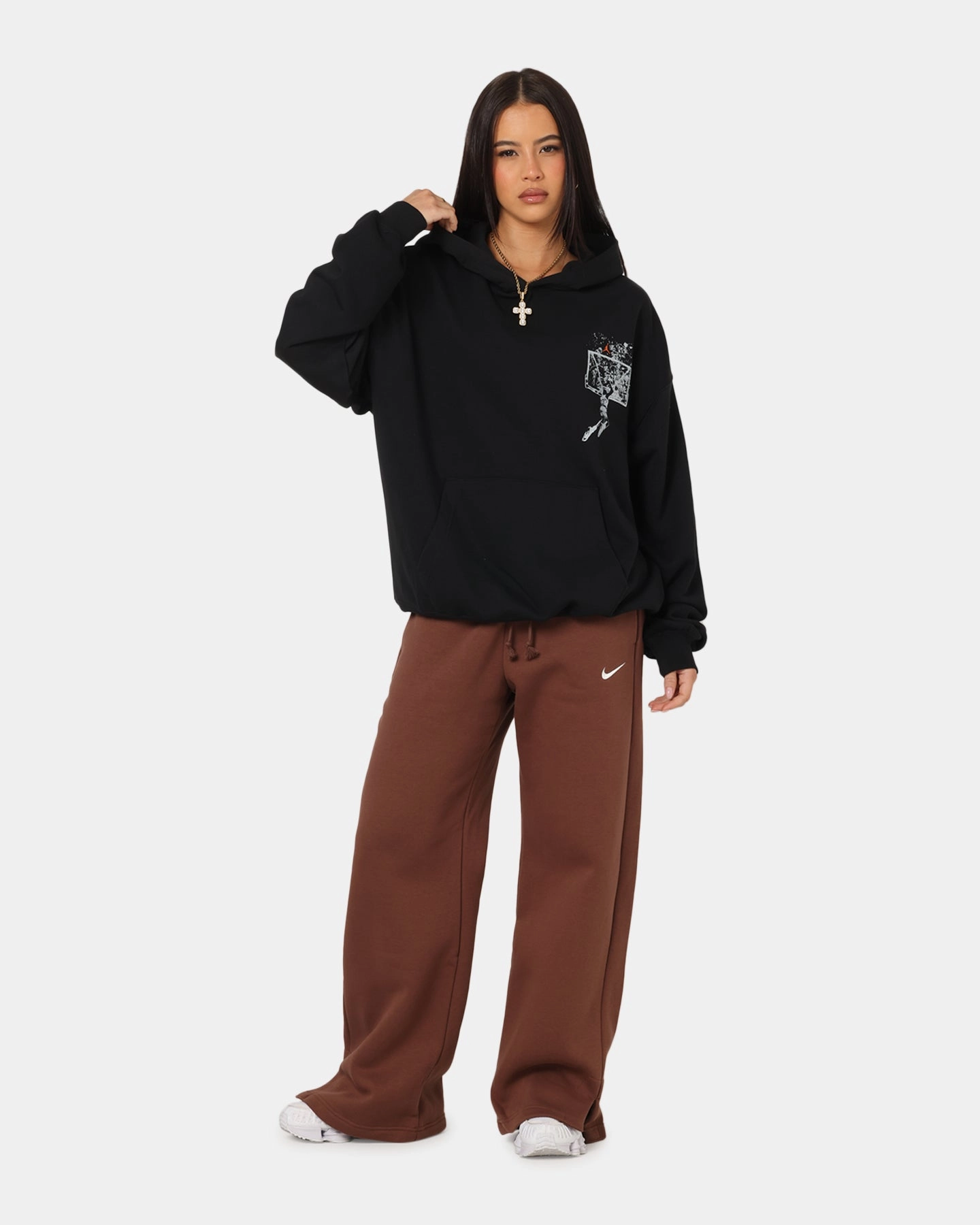 Cozy Sense Jordan Brooklyn Shattered Back Board Oversized Pullover Hoodie Black