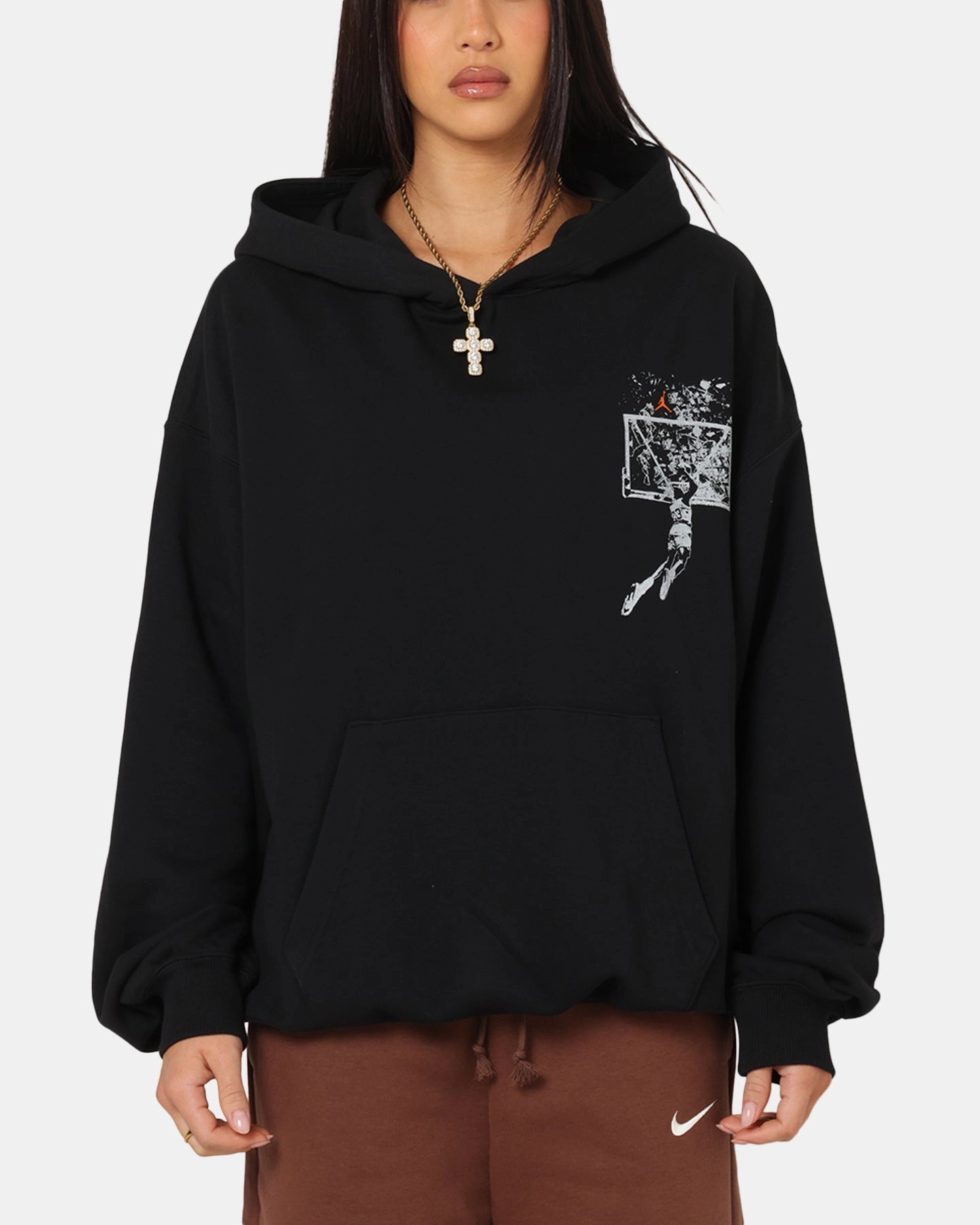 Breathable mesh lining Jordan Brooklyn Shattered Back Board Oversized Pullover Hoodie Black