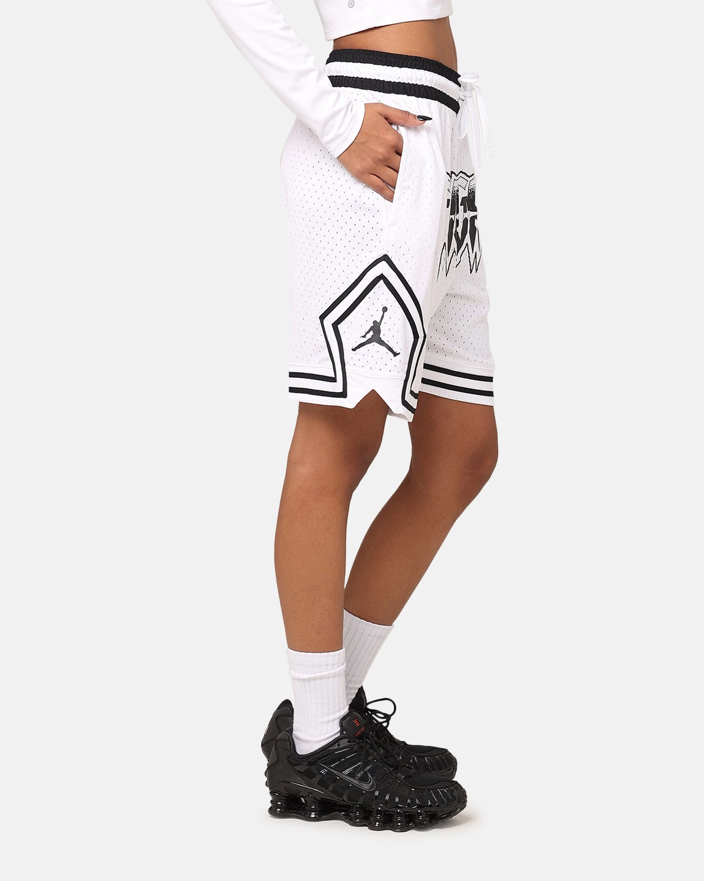 RipstopMaterial meditation wear Jordan Dri-Fit Diamond Shorts White/Black