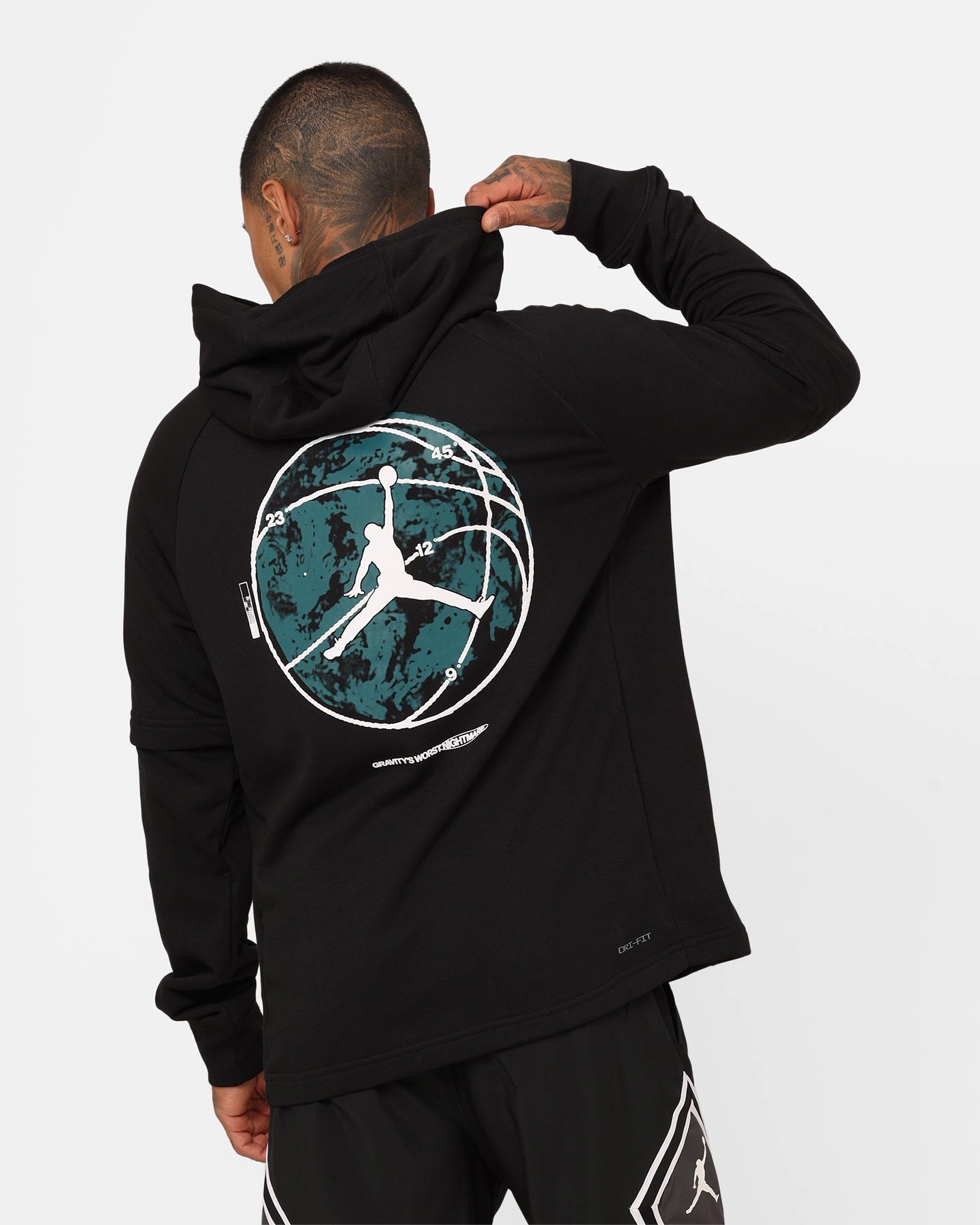 Static Resistant Perforated Details Jordan Dri-FIT Sport Graphic Fleece Pullover Hoodie Black/White/Sky