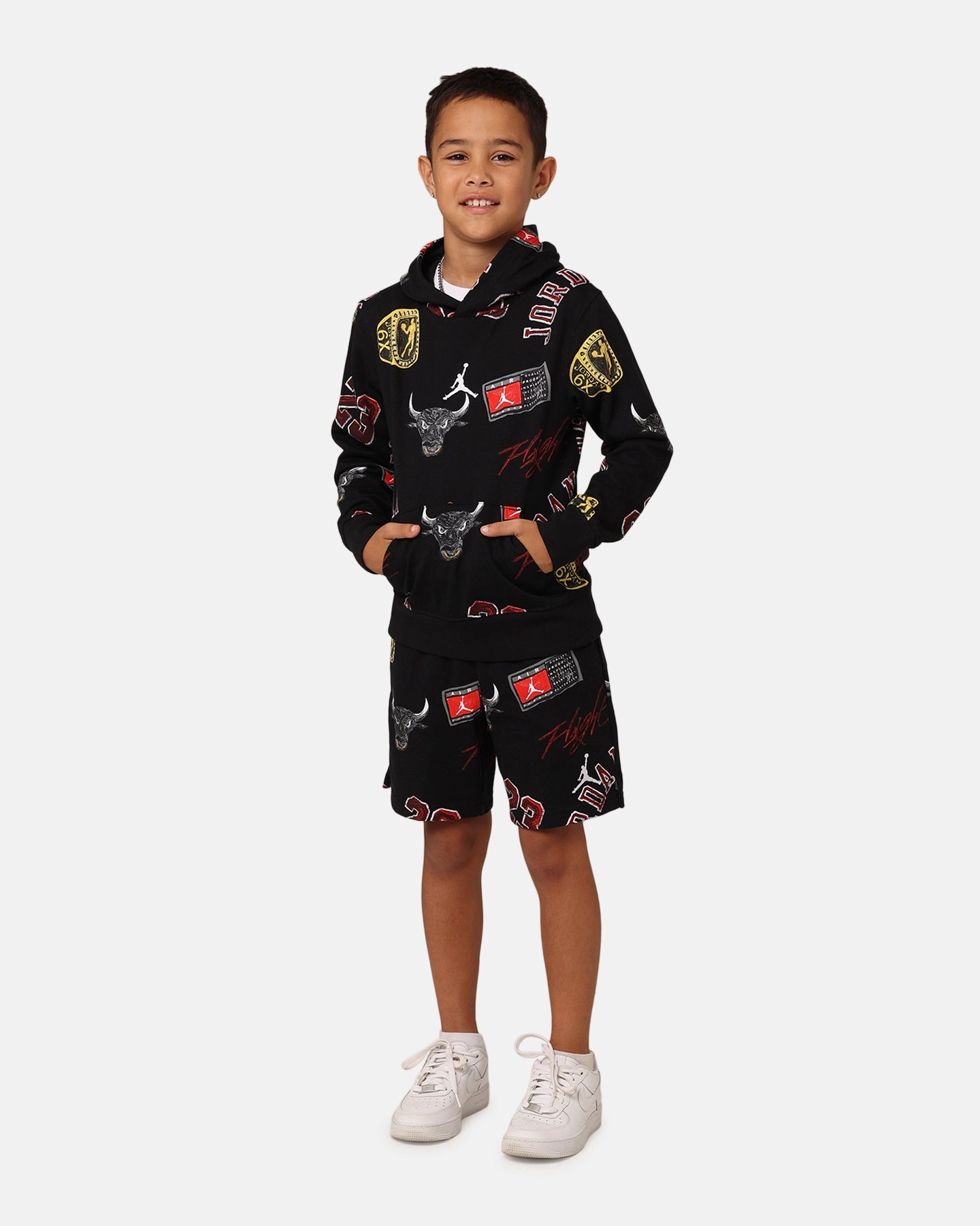 Jordan Kids' Essentials AOP Pullover Hoodie Black Connection autumn clothing
