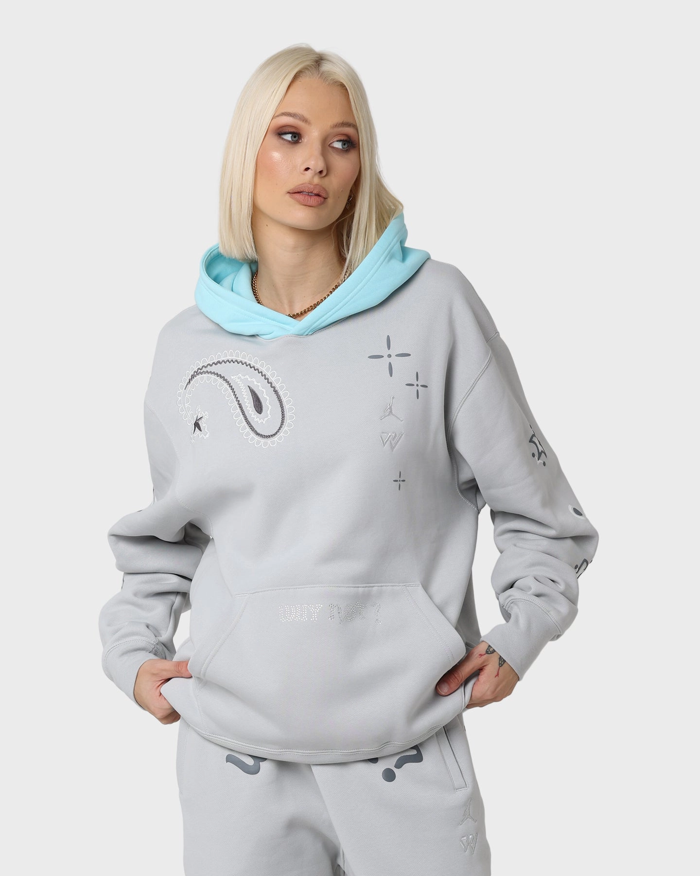 Jordan Westbrook Pullover Hoodie Grey Fog/Copa Universal Size Adaptation Quick Adjust Straps