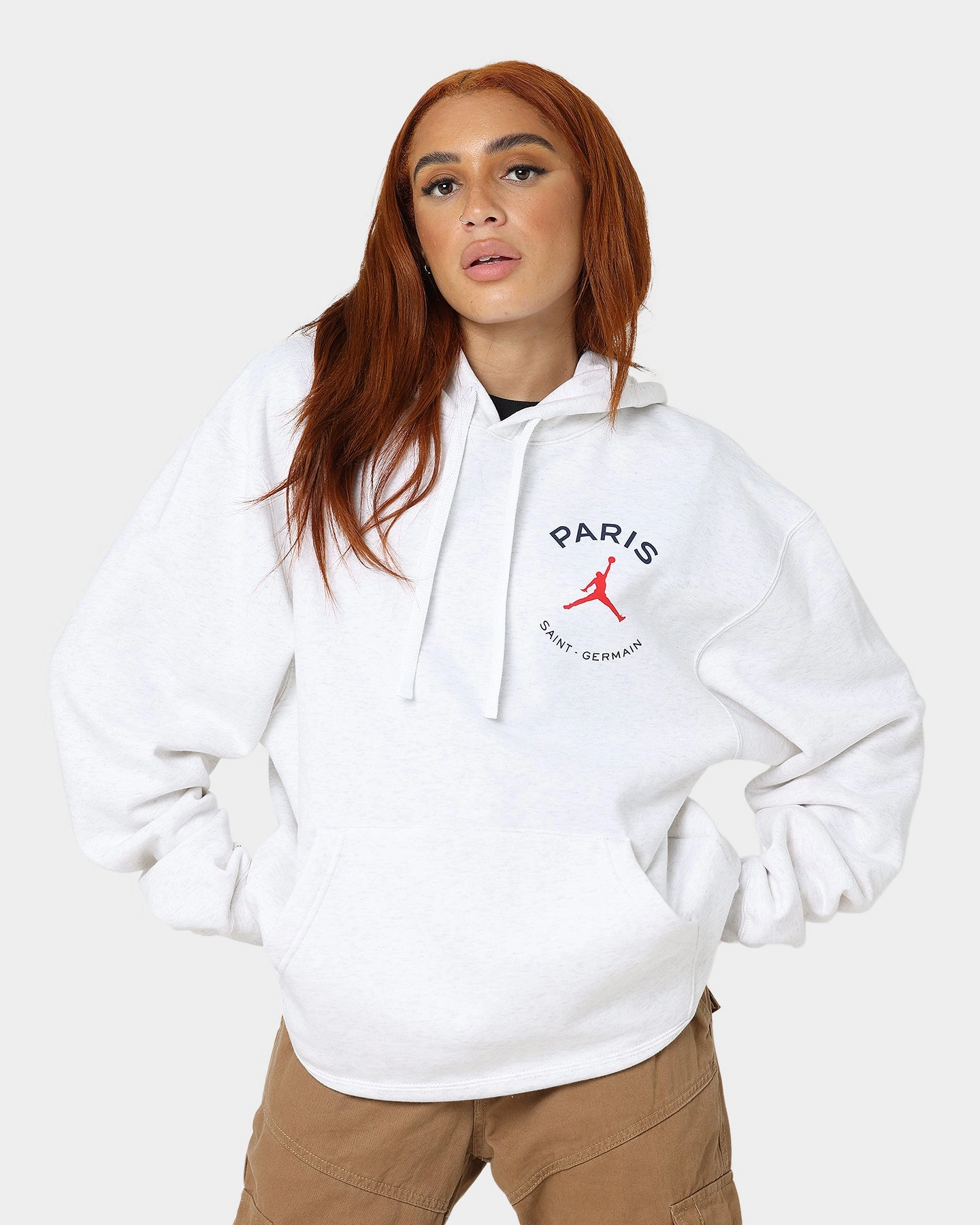 Team-sports Jordan X Paris Saint-Germain Fleece Pullover Hoodie Birch Heather/Midnight Navy