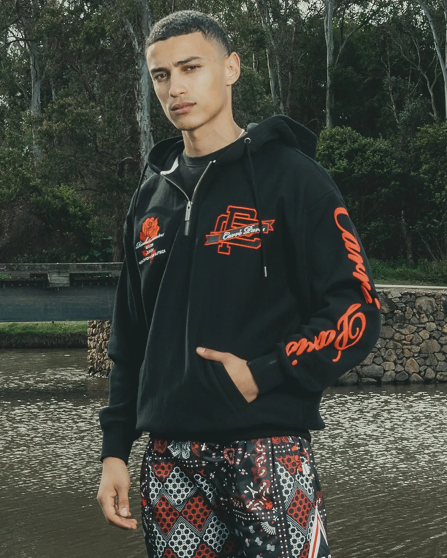 Carr?? Team Paris 3/4 ZIp Hoodie Black Casual Style