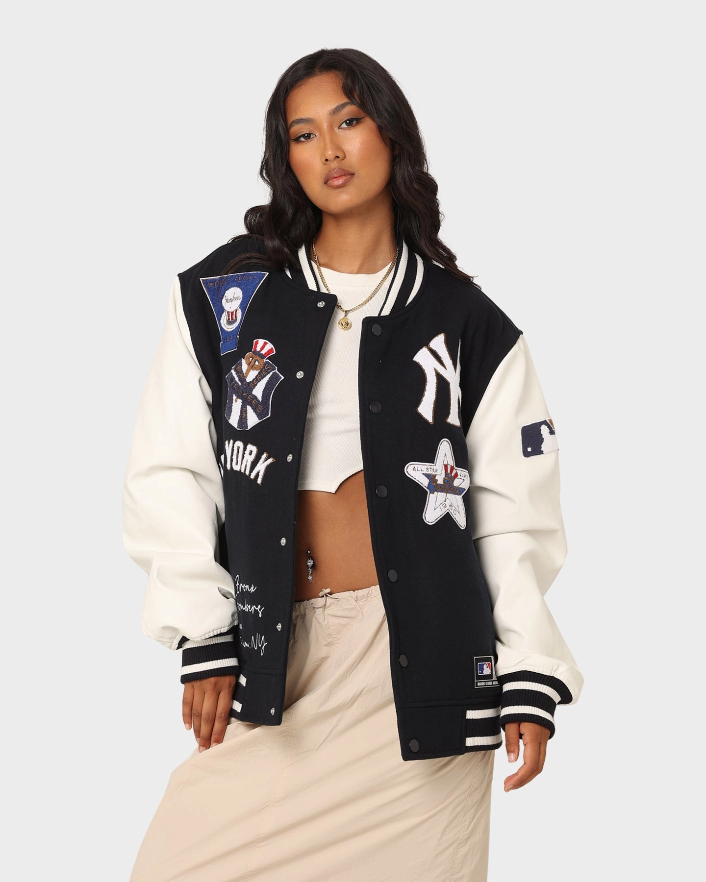 Upgrade Insulated Interior Majestic Athletic New York Yankees Multi Hit Varsity Jacket True Navy