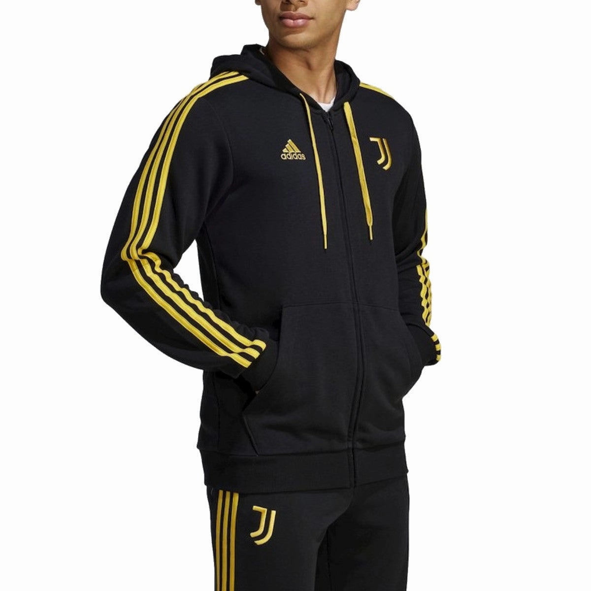 Juventus Casual 3S hooded soccer tracksuit 2023/24 black - Adidas varnish