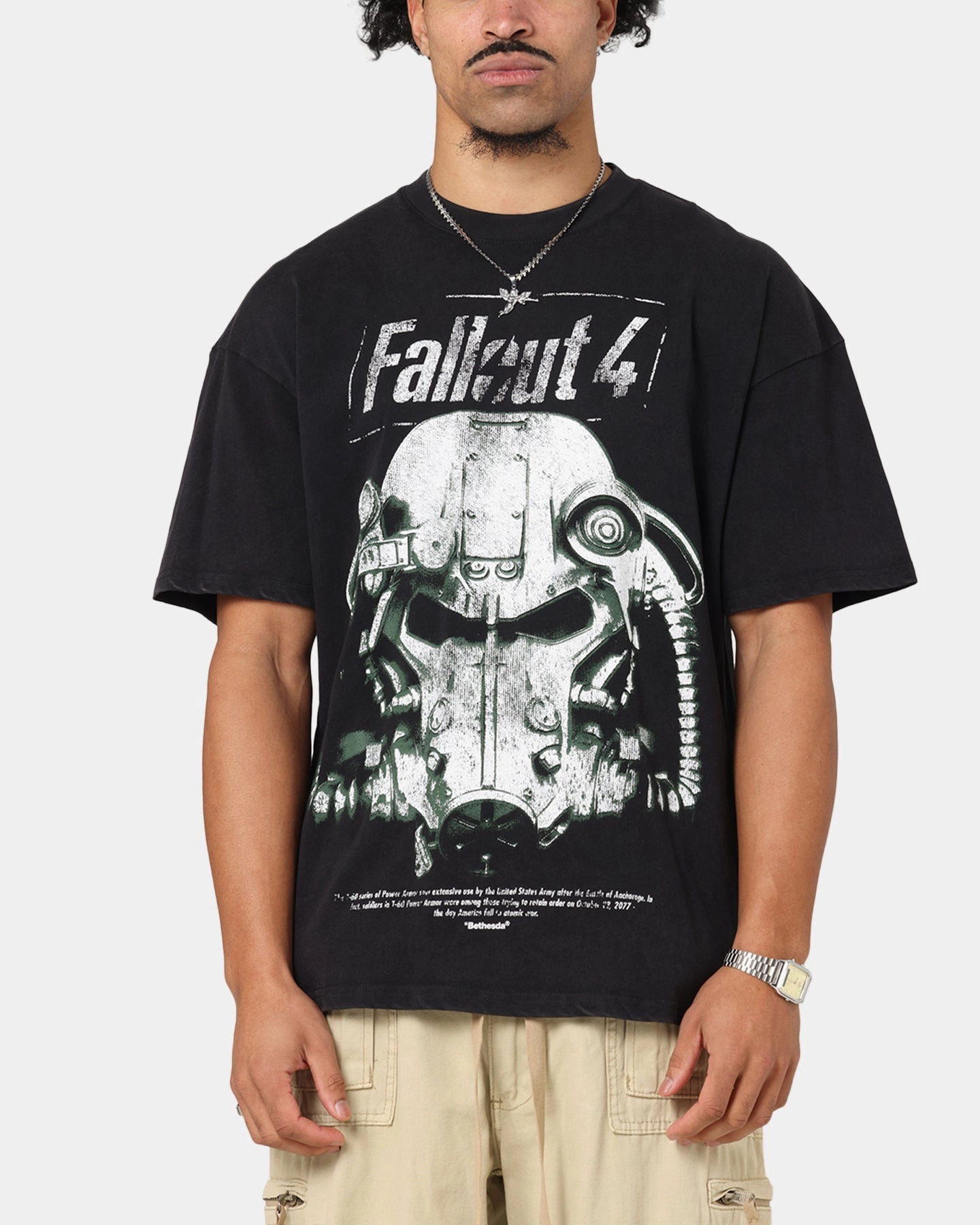 73 Studio X Fallout '15 Fallout 4 Vintage T-Shirt Black Acidwash Durable Material Hydrophobic coating