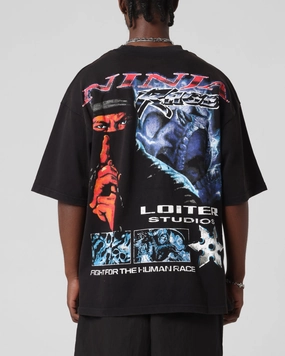 Odor Resistant Material Loiter Ninja Vintage T-Shirt Vintage Black