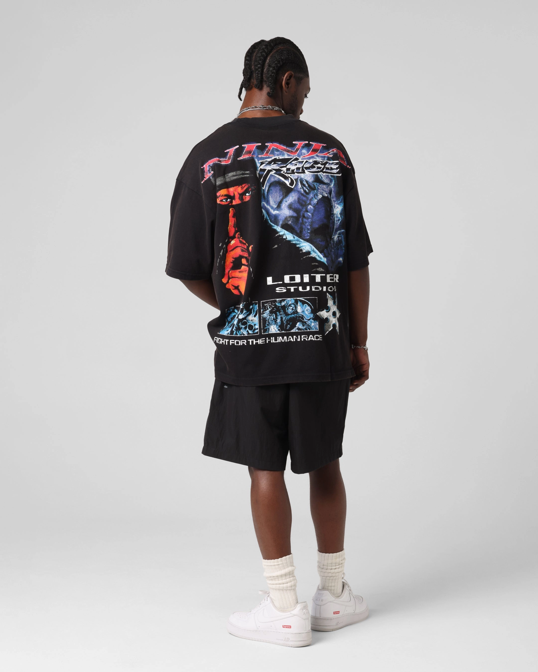 Casual Comfort Top Loiter Ninja Vintage T-Shirt Vintage Black