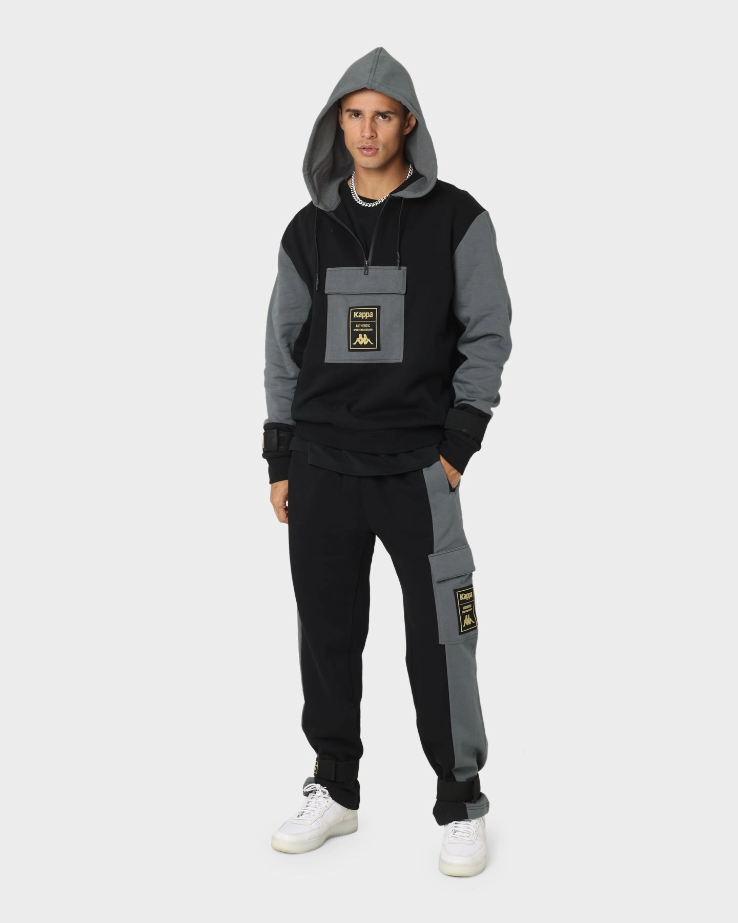 Zippered Pockets Meditation Kappa Authentic Frax Hoodie Black/Gold