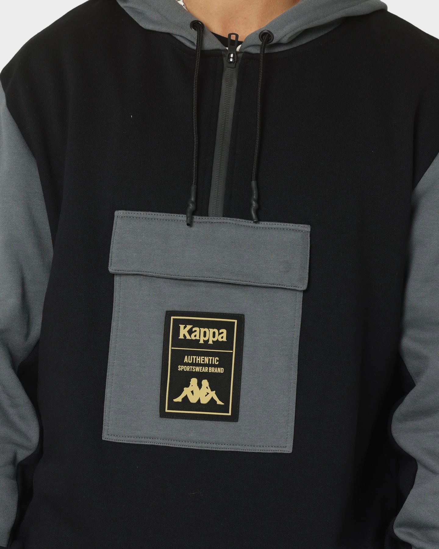 Kappa Authentic Frax Hoodie Black/Gold Articulated Sleeve Cut Describe