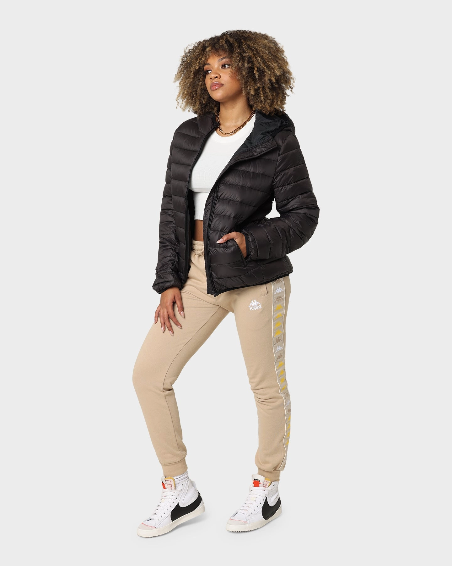 Flexible Hood DropShoulder Kappa Logo Astro Puffer Jacket Black