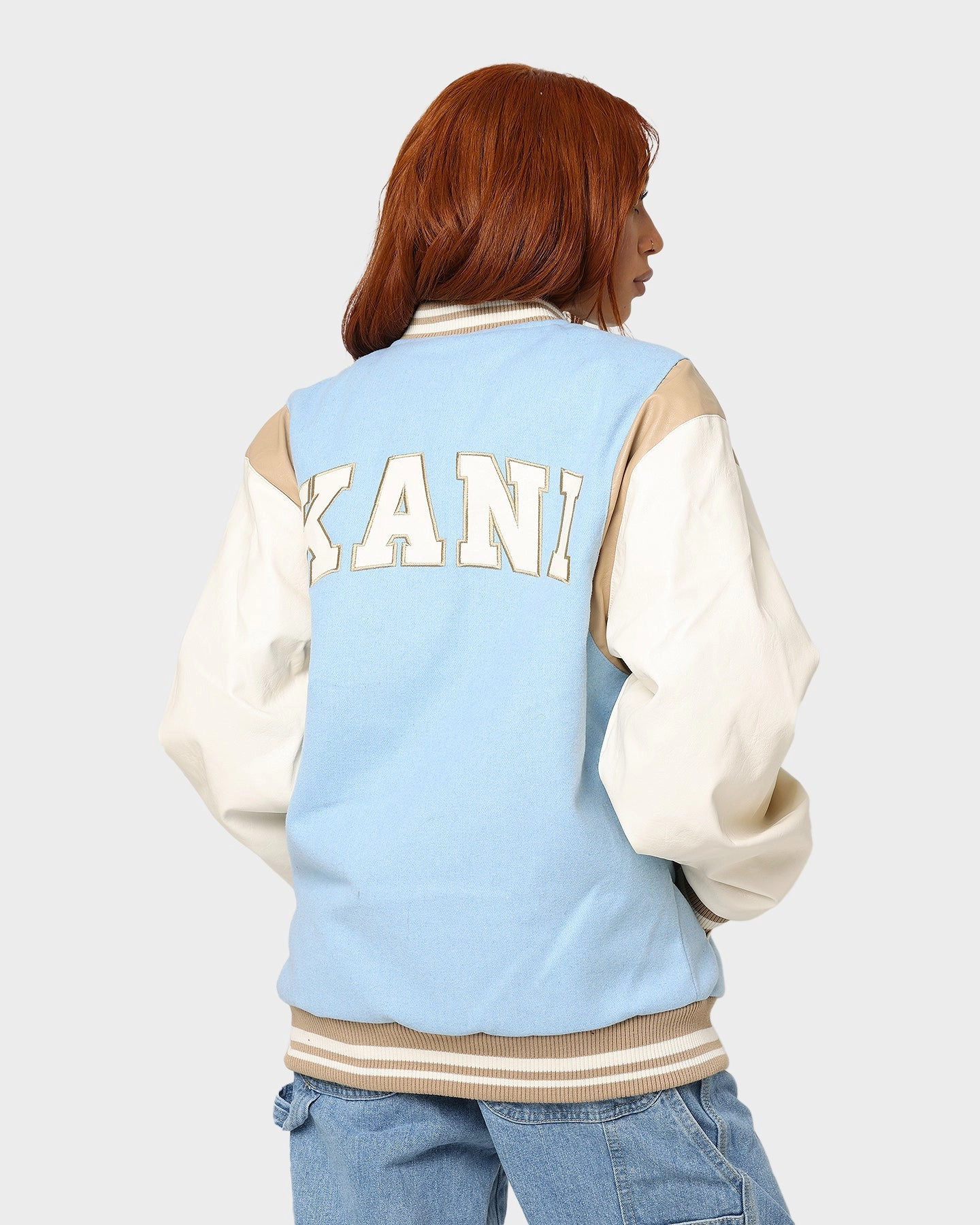 Karl Kani OG Colour Block College Jacket Light Blue Weight Distribution System