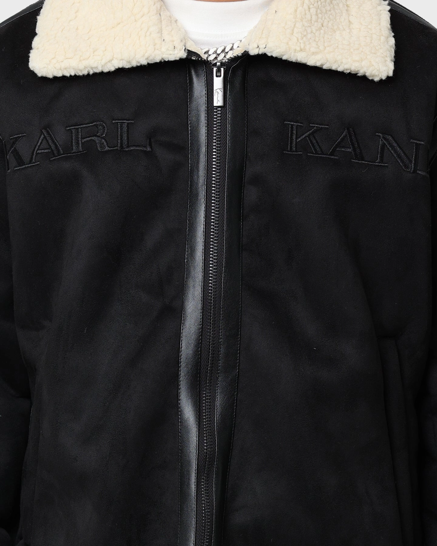 Karl Kani Retro Faux Shearling Jacket Black Street Fashion Kindness