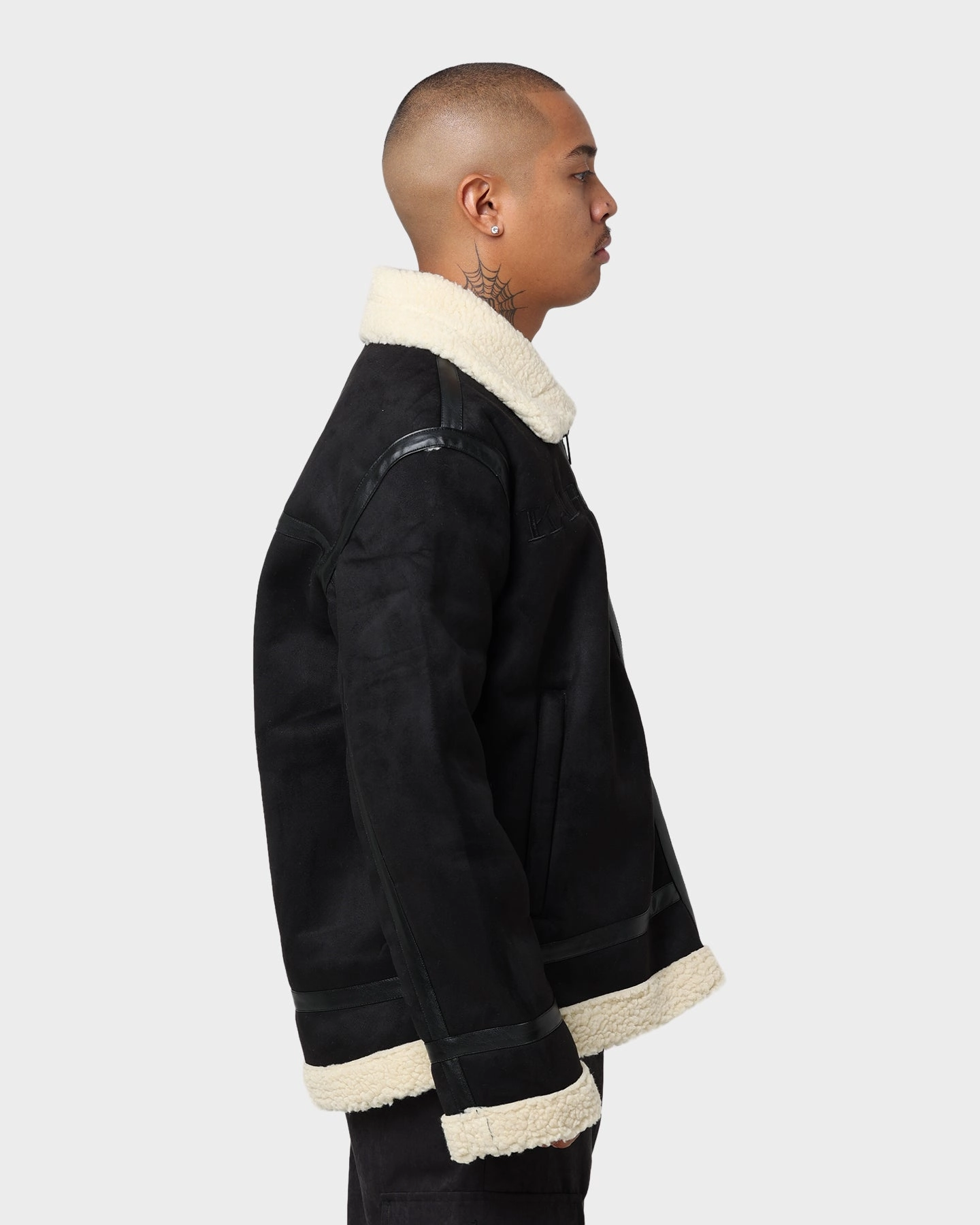 Karl Kani Retro Faux Shearling Jacket Black Zippered Vents