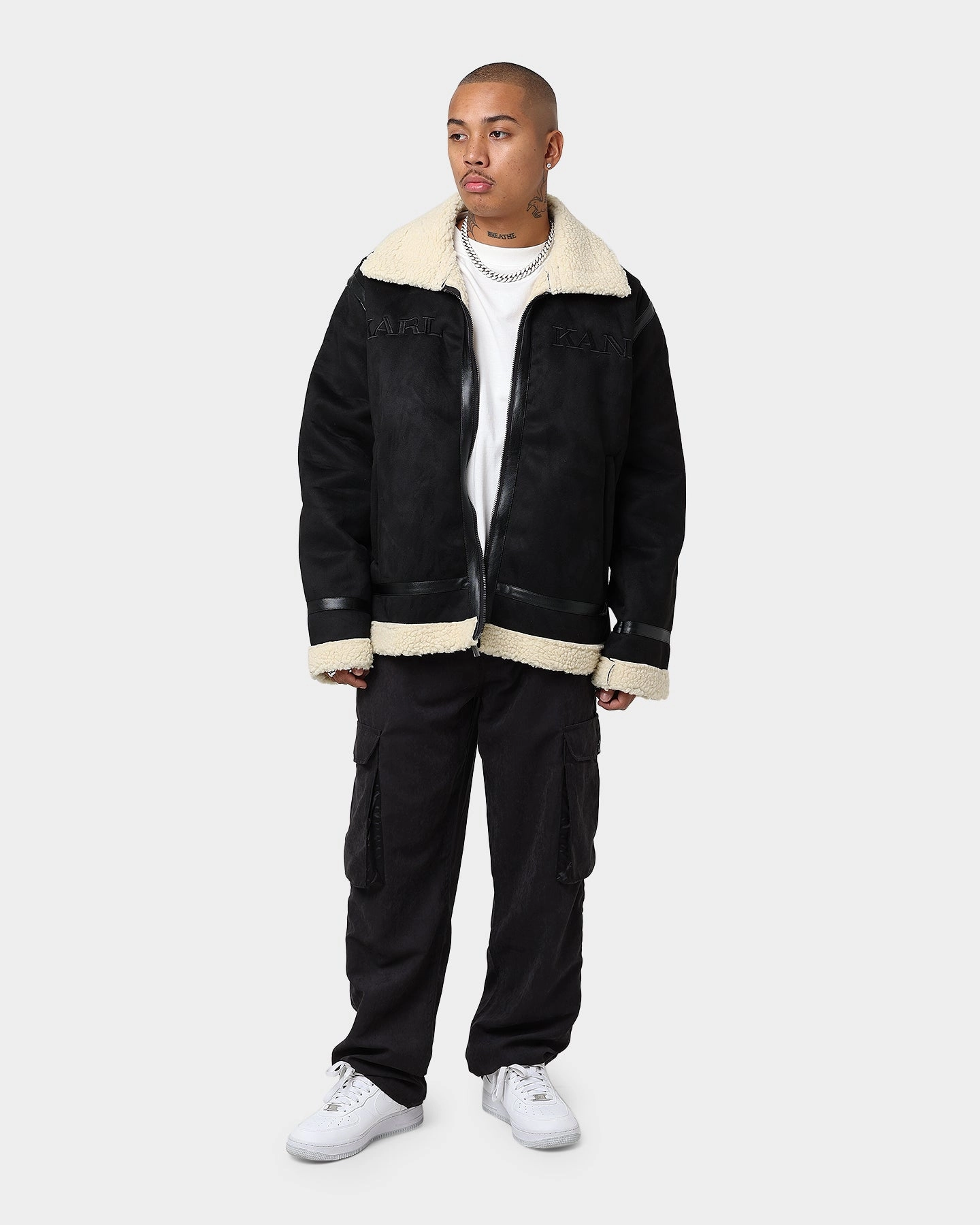 Karl Kani Retro Faux Shearling Jacket Black Secure Storage Debit