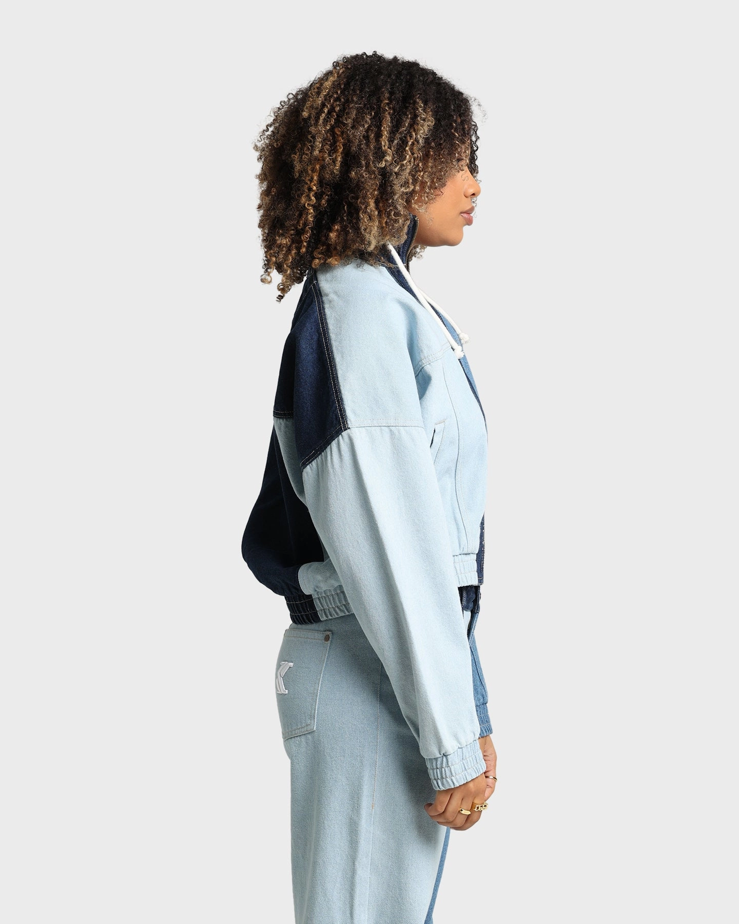 Karl Kani Women's Originals Block Denim Jacket Blue Multi Directional Stretch