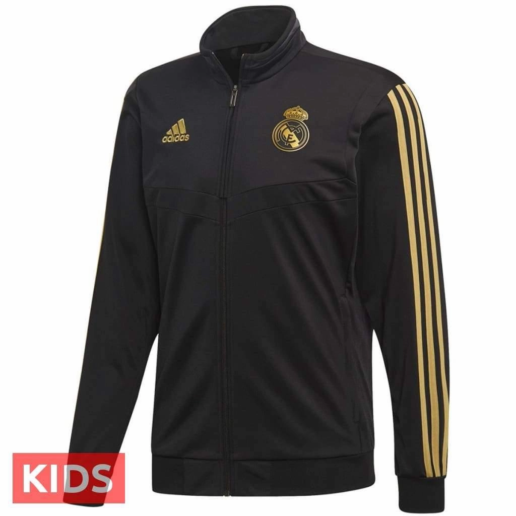 Kids - Real Madrid soccer black bench training tracksuit 2019/20 - Adidas event venue Compression Fit Design