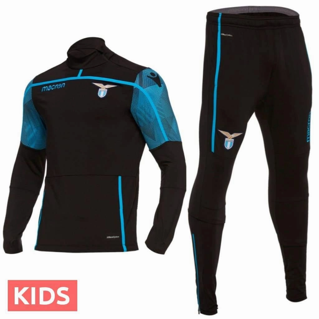 Kids - SS Lazio black training technical soccer tracksuit 2018/19 - Macron wind-resistant