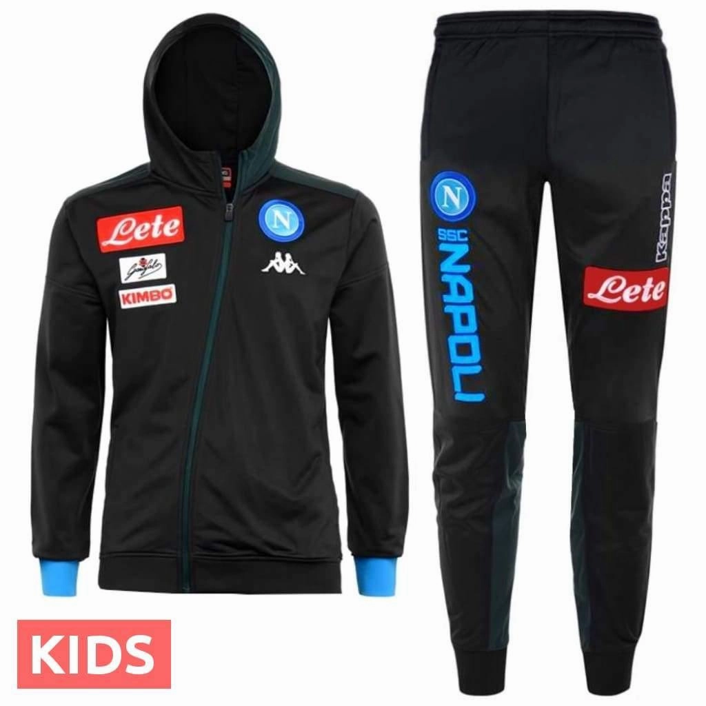 Kids - SSC Napoli dark blue hooded presentation soccer tracksuit 2018/19 - Kappa Antique
