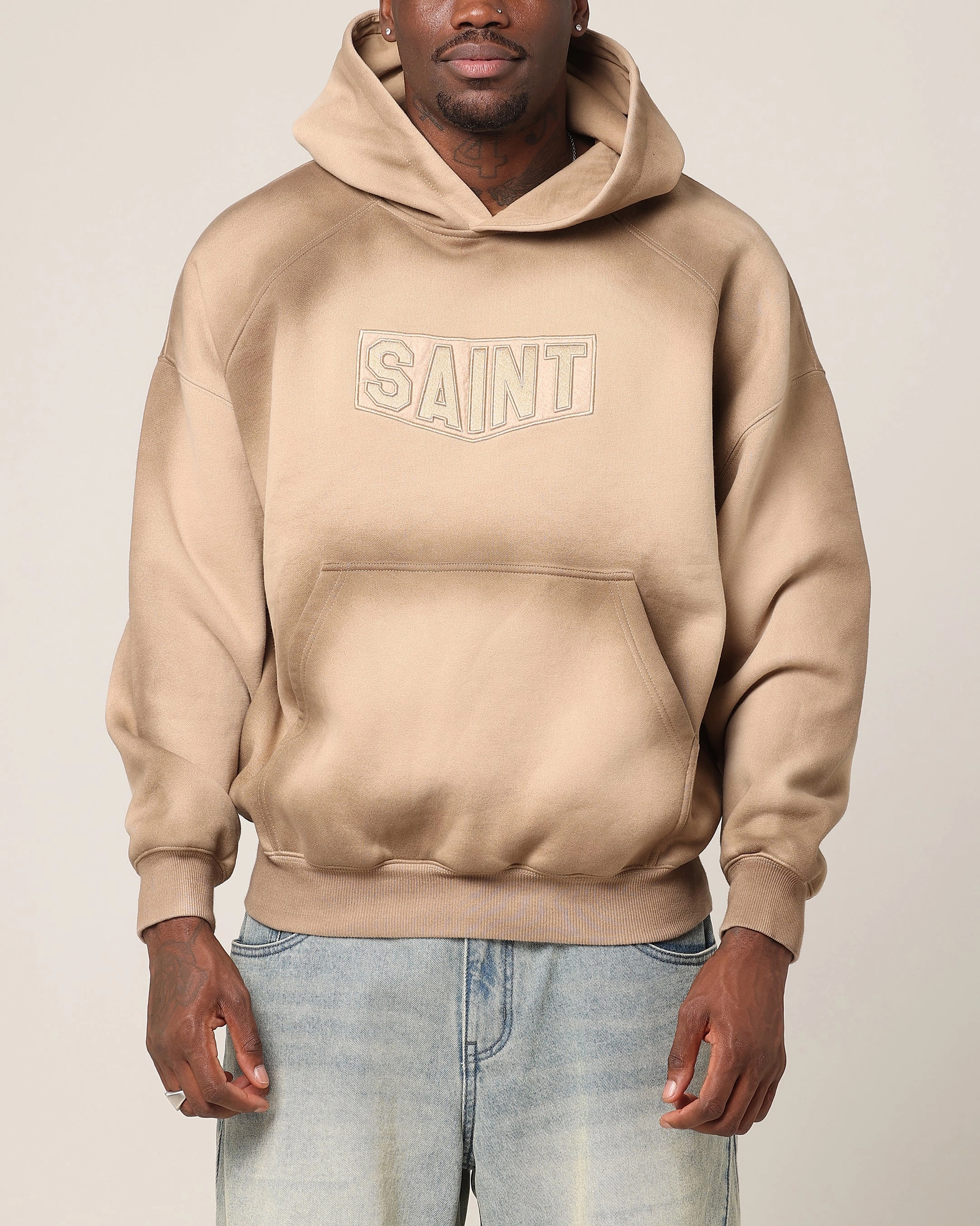 Saint Morta Faded Motor Hoodie Stone Water Resistant Workwear Inspired