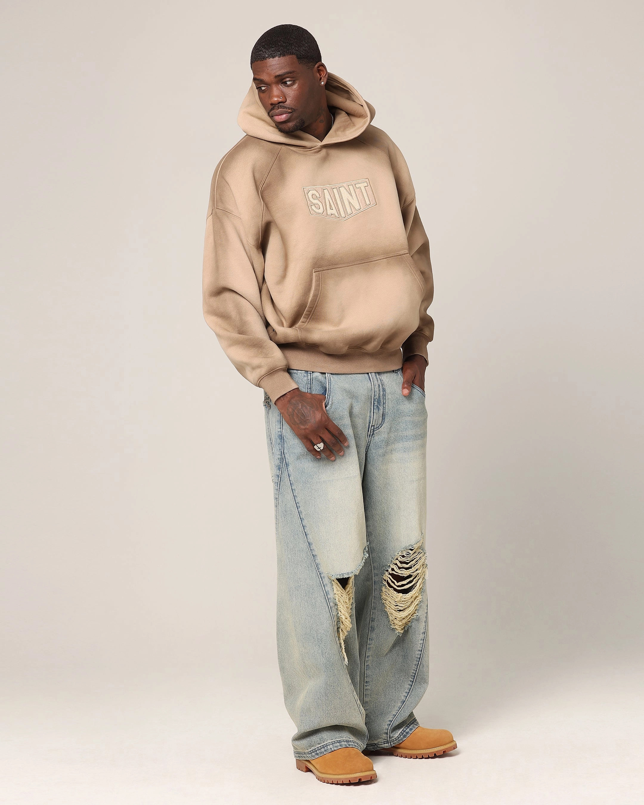 Saint Morta Faded Motor Hoodie Stone Eco Conscious Dyes