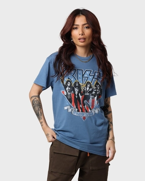 KISS Spirit Of '76 Tour T-Shirt Indigo Blue Pastel color Versatile Layer