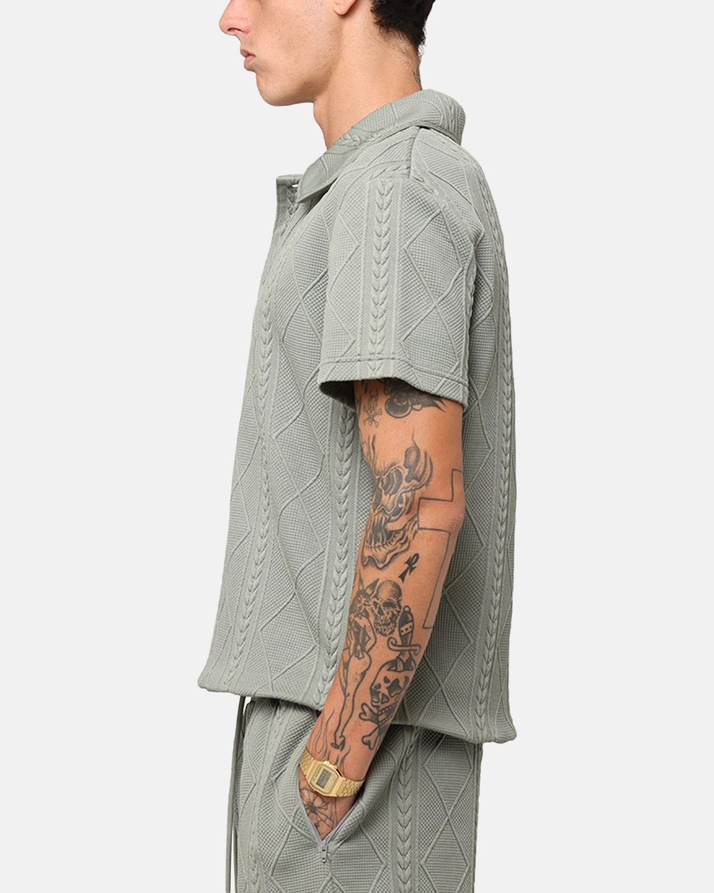 XXIII Danny Knit Polo Shirt Olive Versatile Wardrobe Flatlock stitching