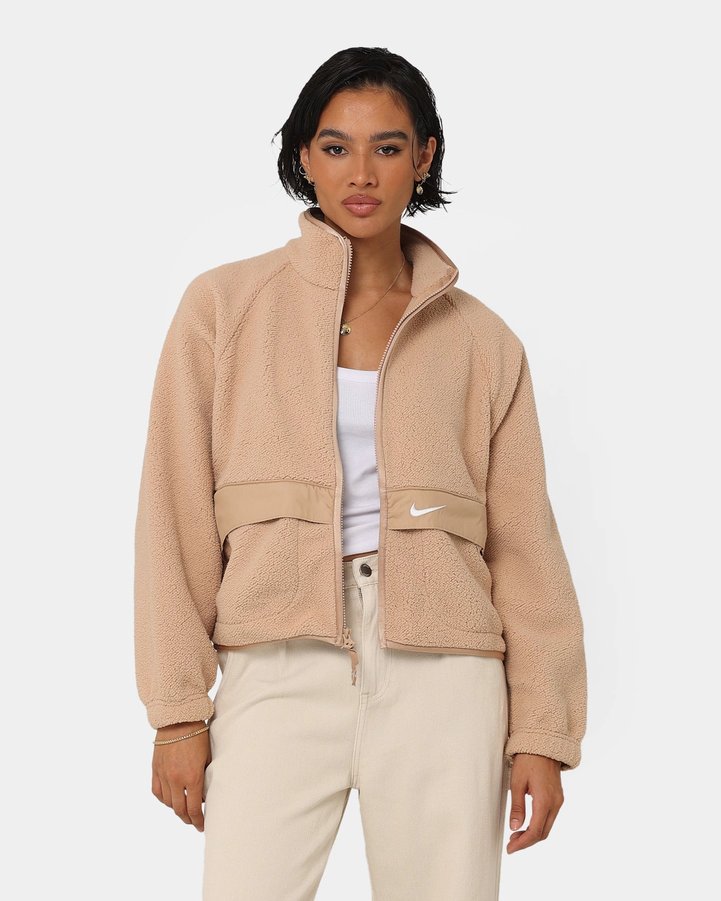Warm plus-size Nike Women's Sportswear Sherpa Jacket Hemp/Hemp/White